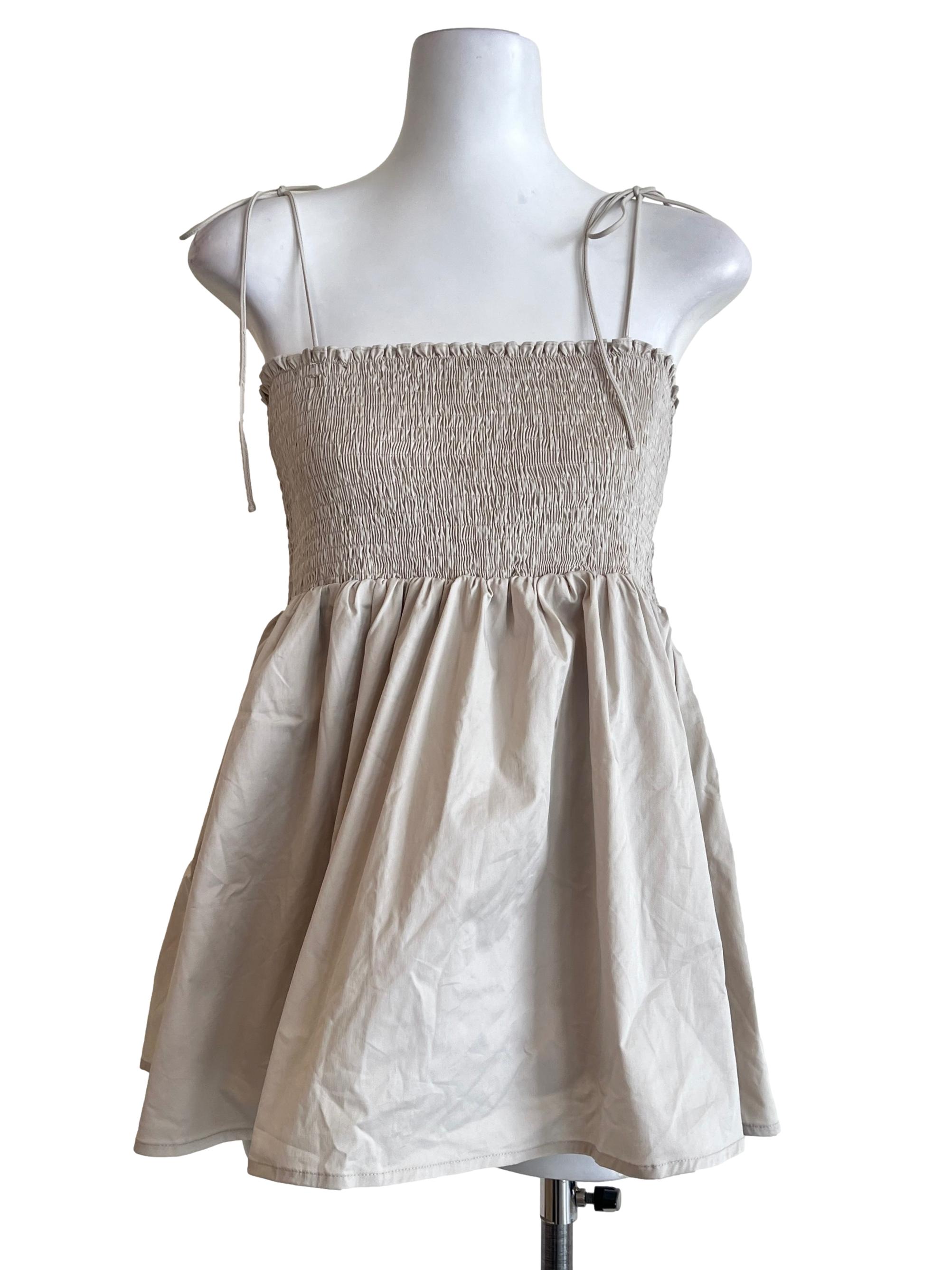 Beige Shirred Peplum Top
