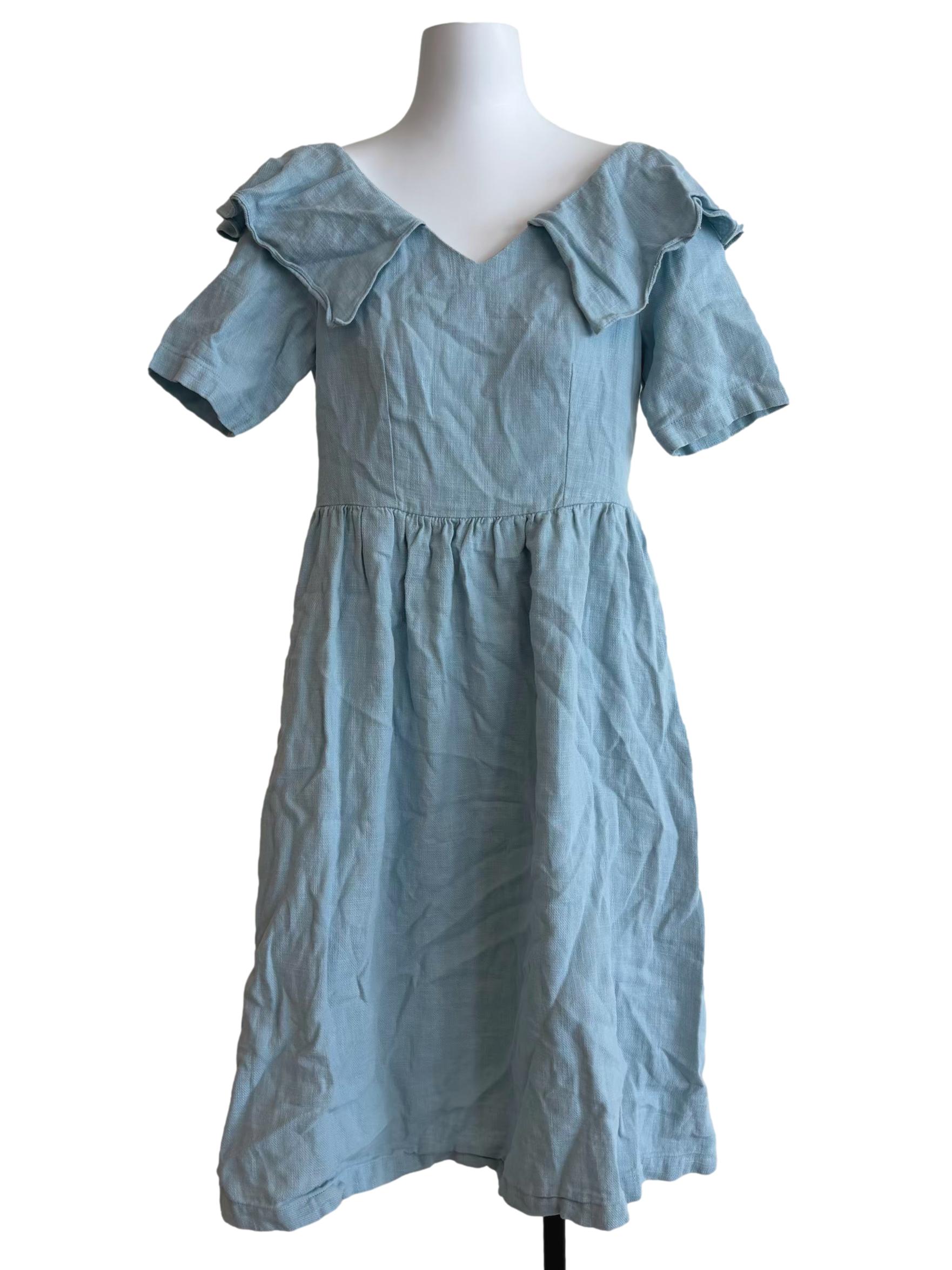 Sky Blue Linen Ruffle Dress CSN