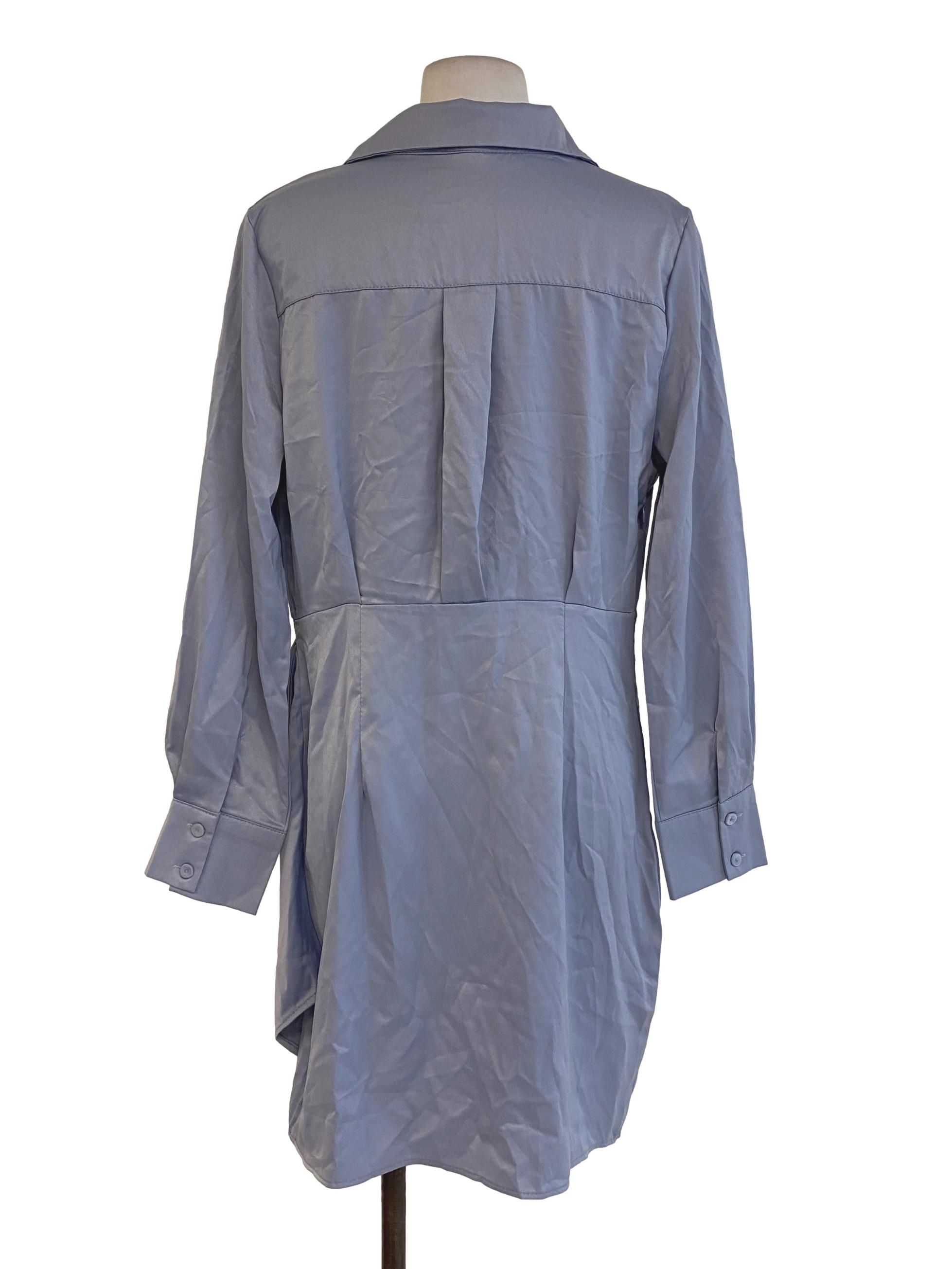 Blue Satin Wrap Dress
