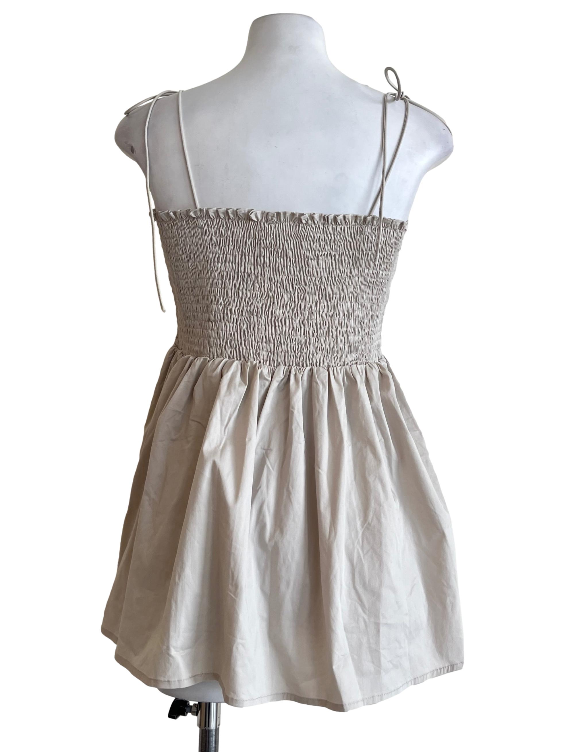 Beige Shirred Peplum Top
