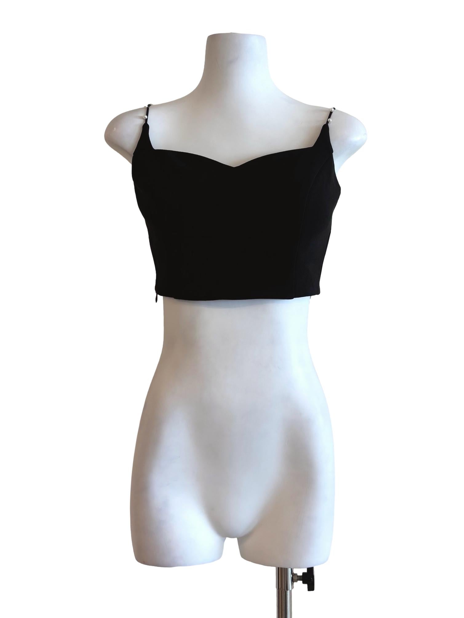 Black Pearl Strap Cropped Camisole