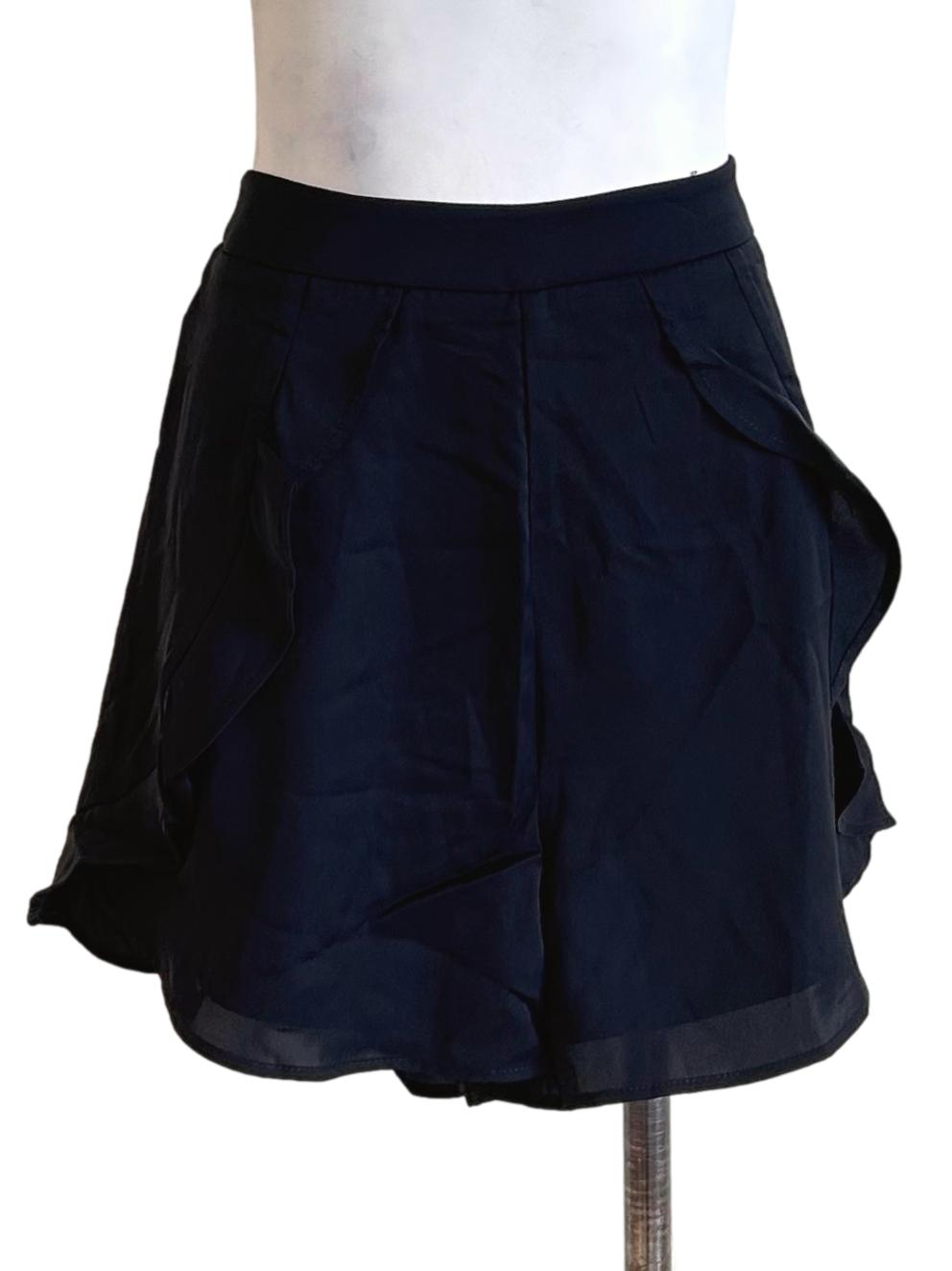 Black High Waist Side Ruffle Shorts