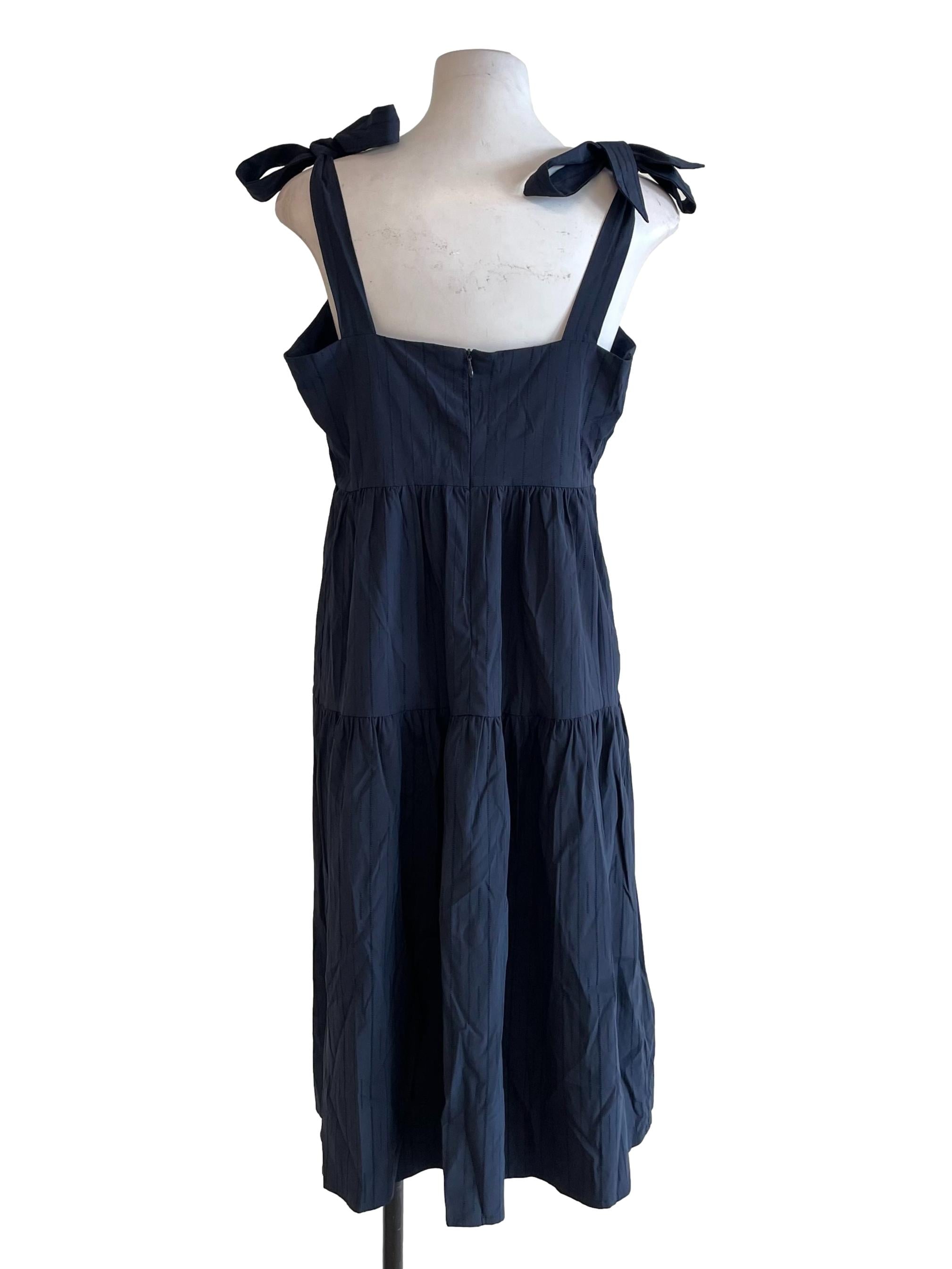 Deep Navy Tie Bow Tiered Dress