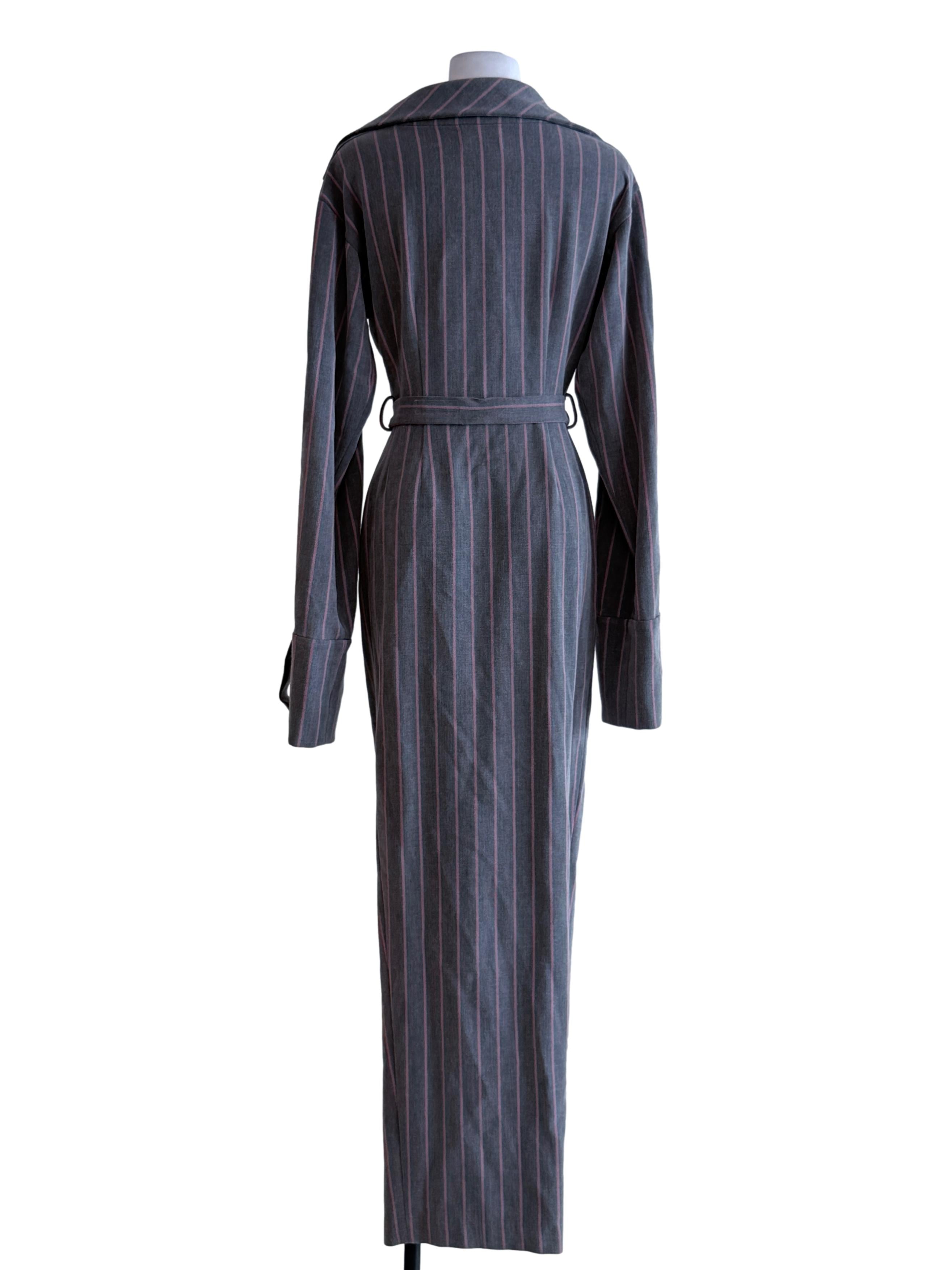 Grey Pink Stripe Long Maxi Dress