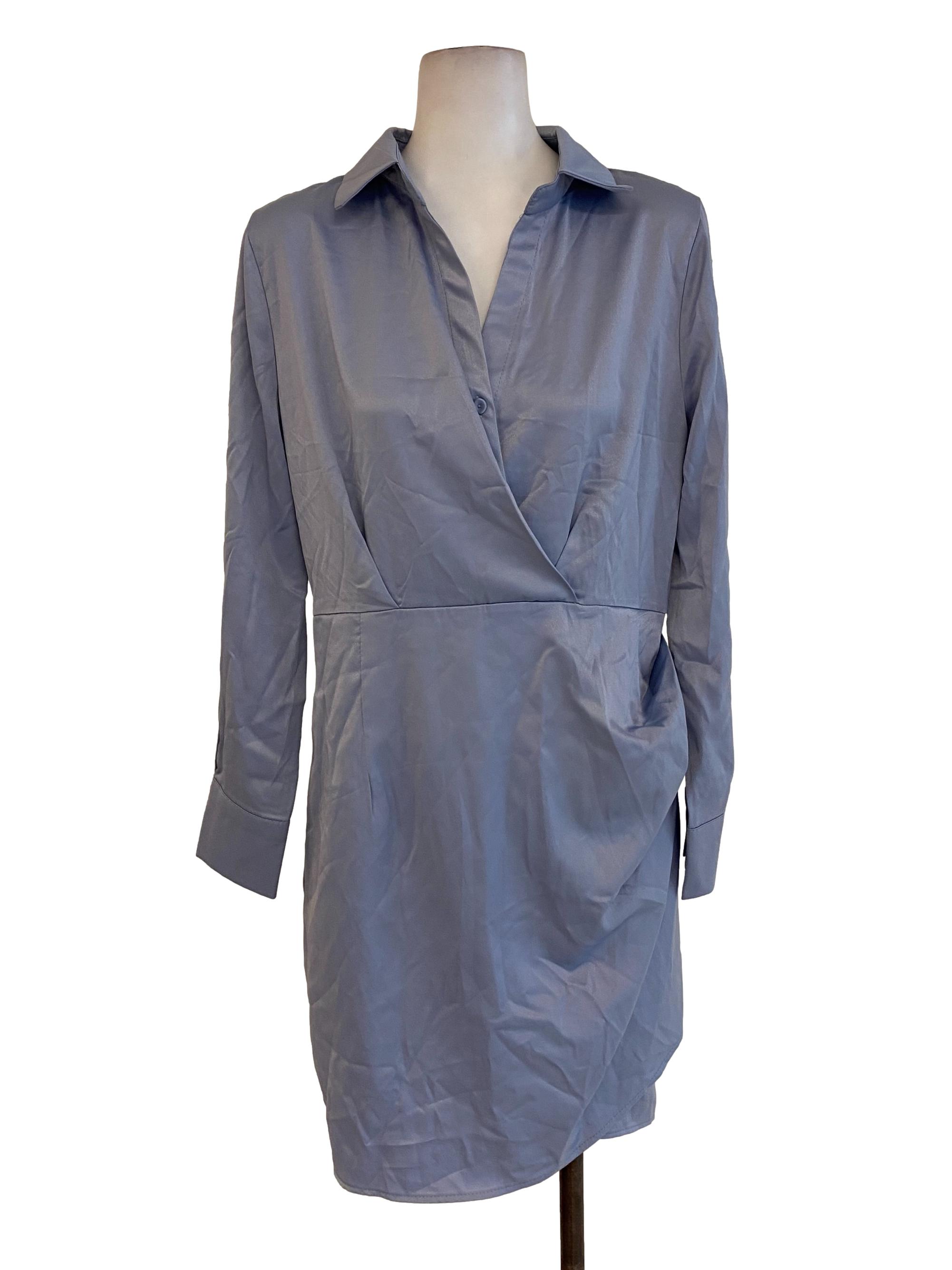Blue Satin Wrap Dress