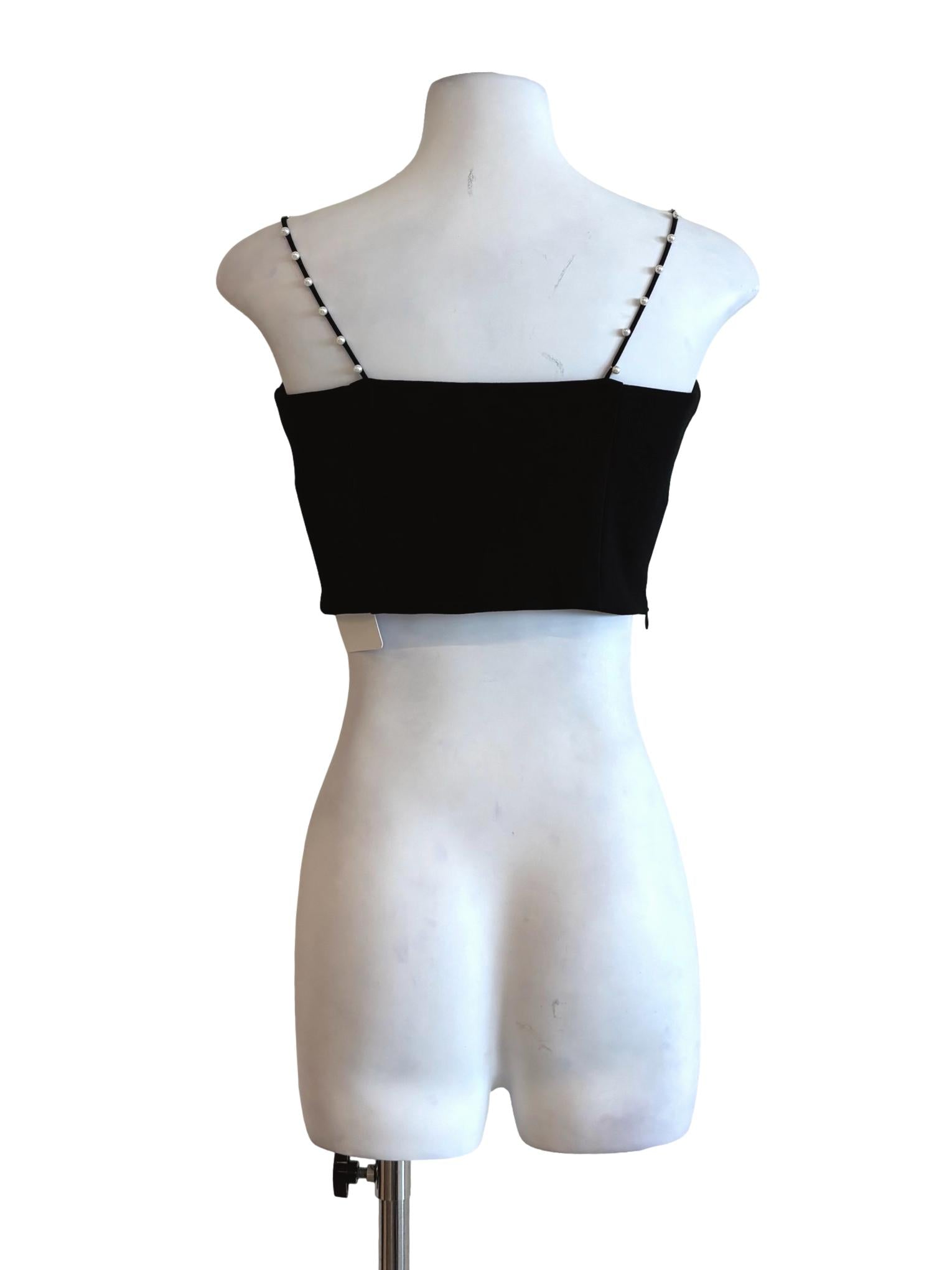 Black Pearl Strap Cropped Camisole