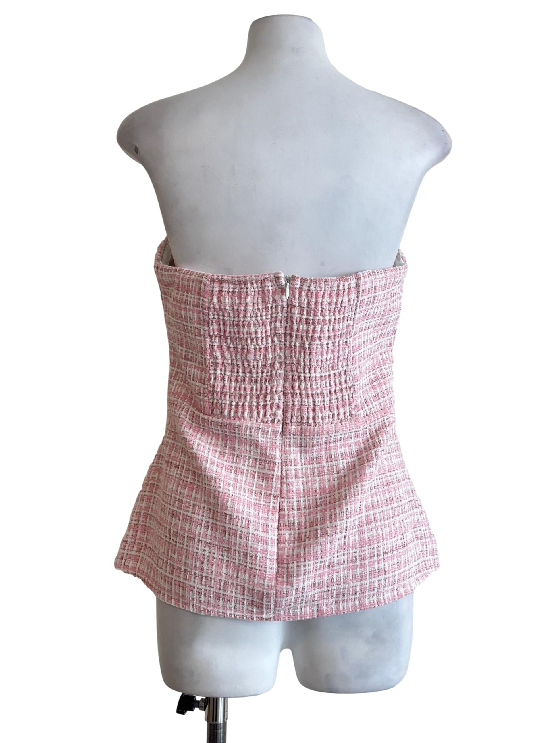 Watermelon Pink Bow Tweed Strapless Top