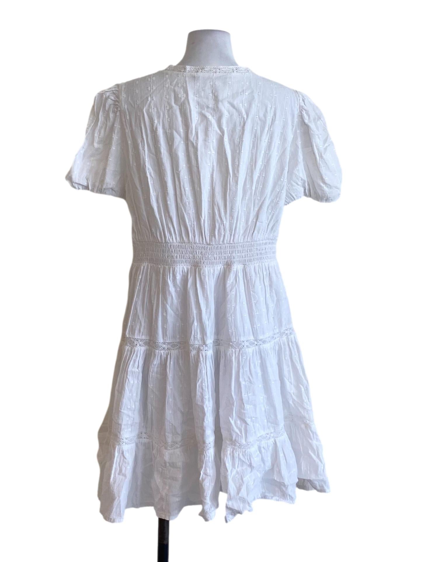 Soft White Embroidered V-Neck Layered Dress