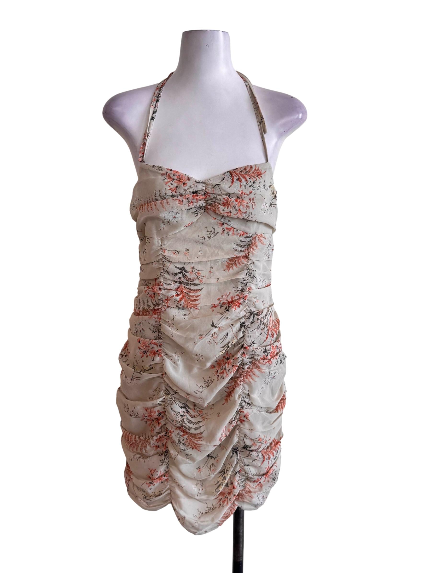 Grey Floral Ruched Dress
