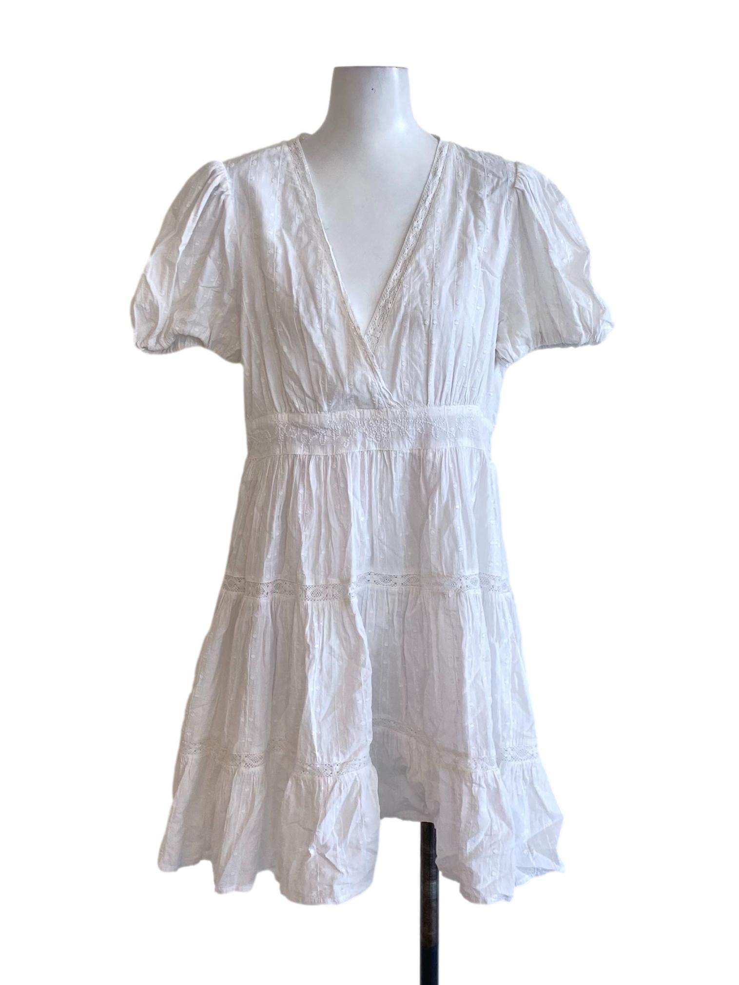 Soft White Embroidered V-Neck Layered Dress