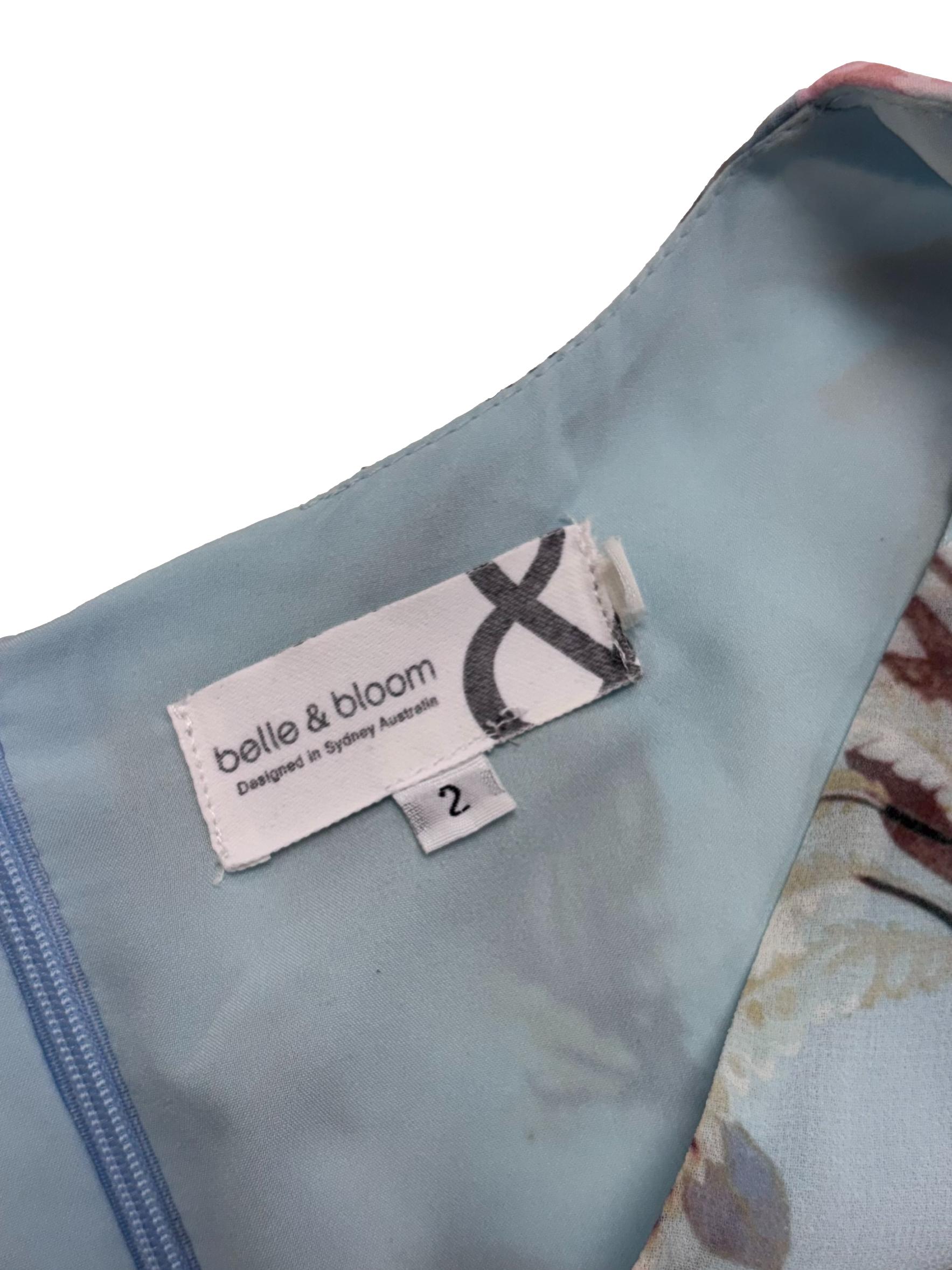 Light Blue Floral Chiffon Dress