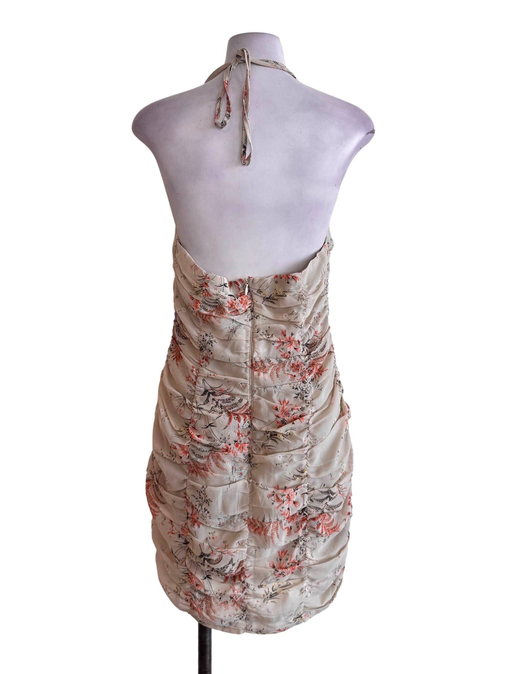 Grey Floral Ruched Dress