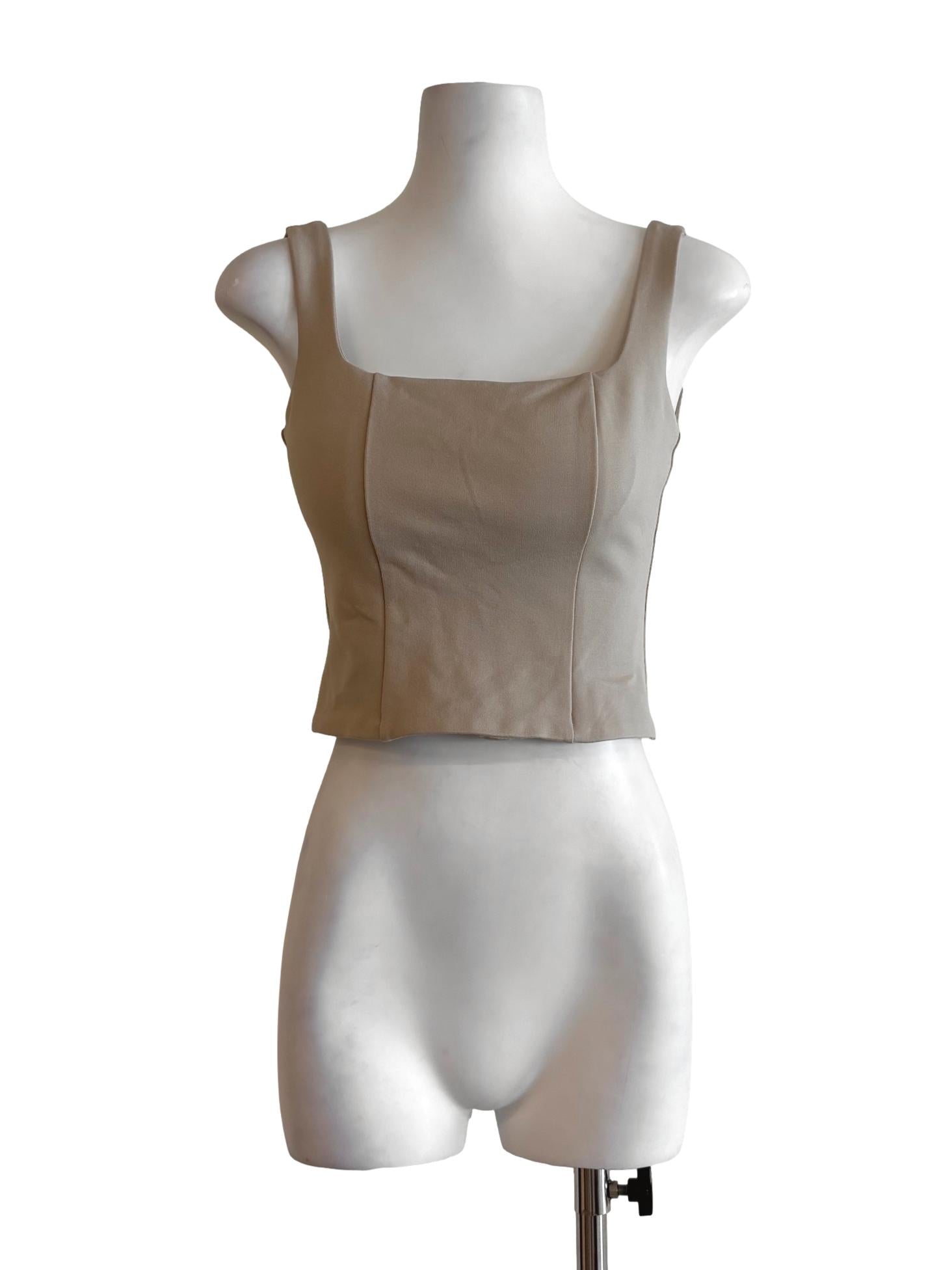 Buff Beige Square Neck Fitted Top