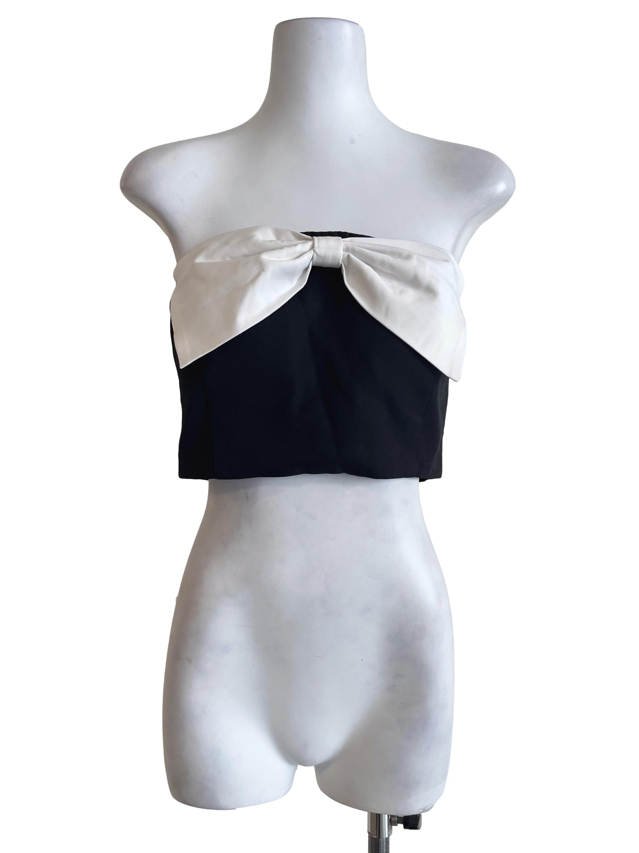 Ink Black Strapless White Bow Top