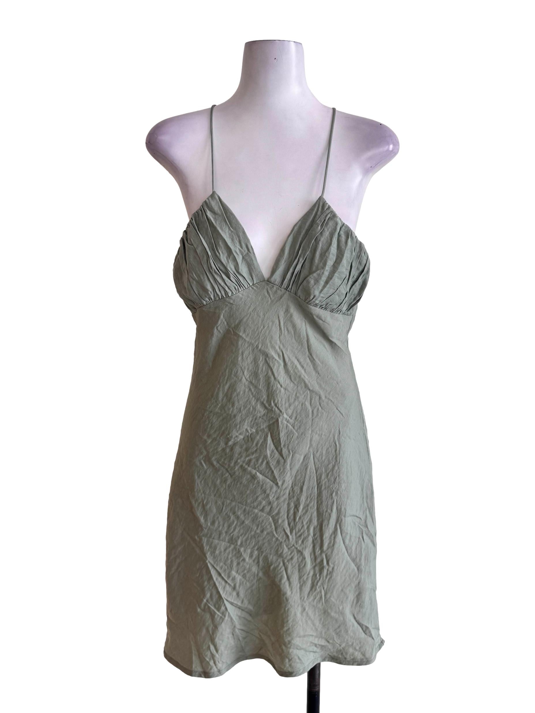Green Pleated Sleeveless Dress