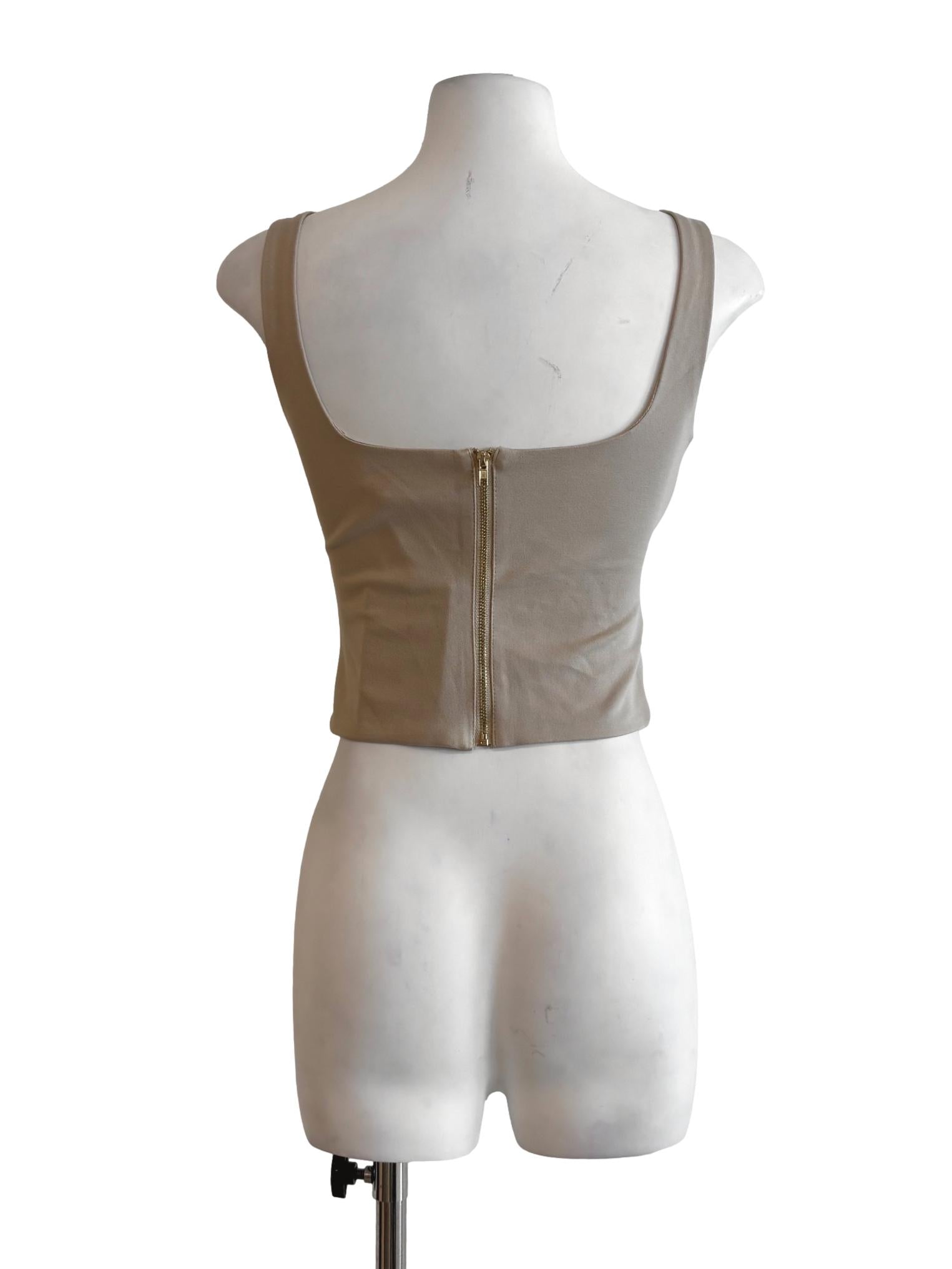 Buff Beige Square Neck Fitted Top