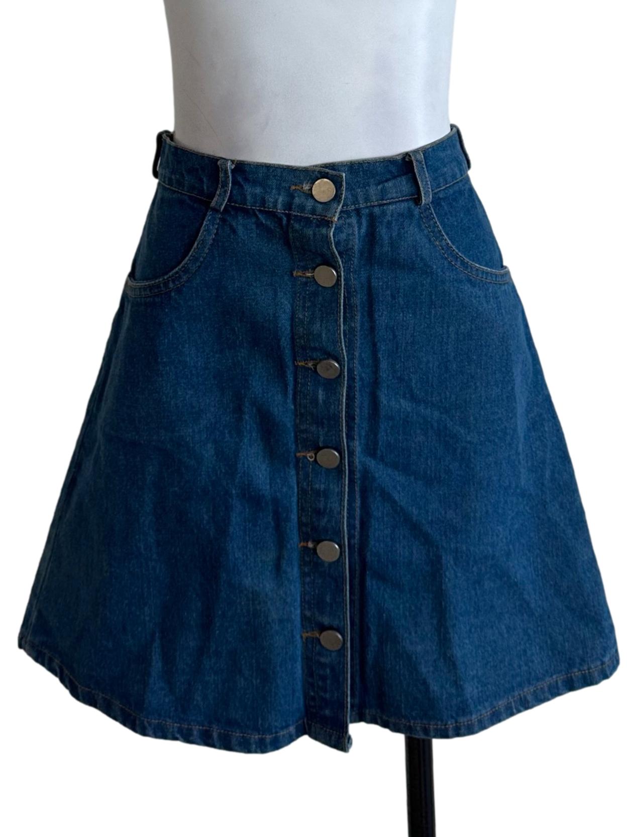 Indigo Blue Denim Button Skirt