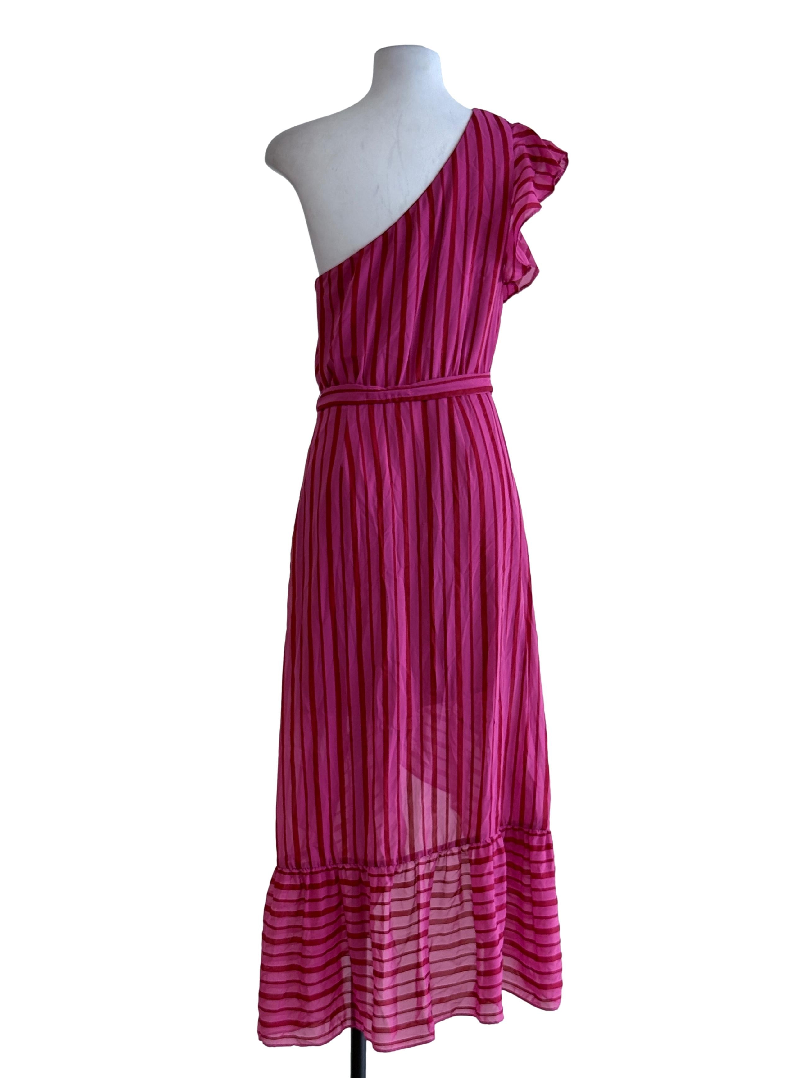 Pink Striped Asymmetrical Maxi Dress