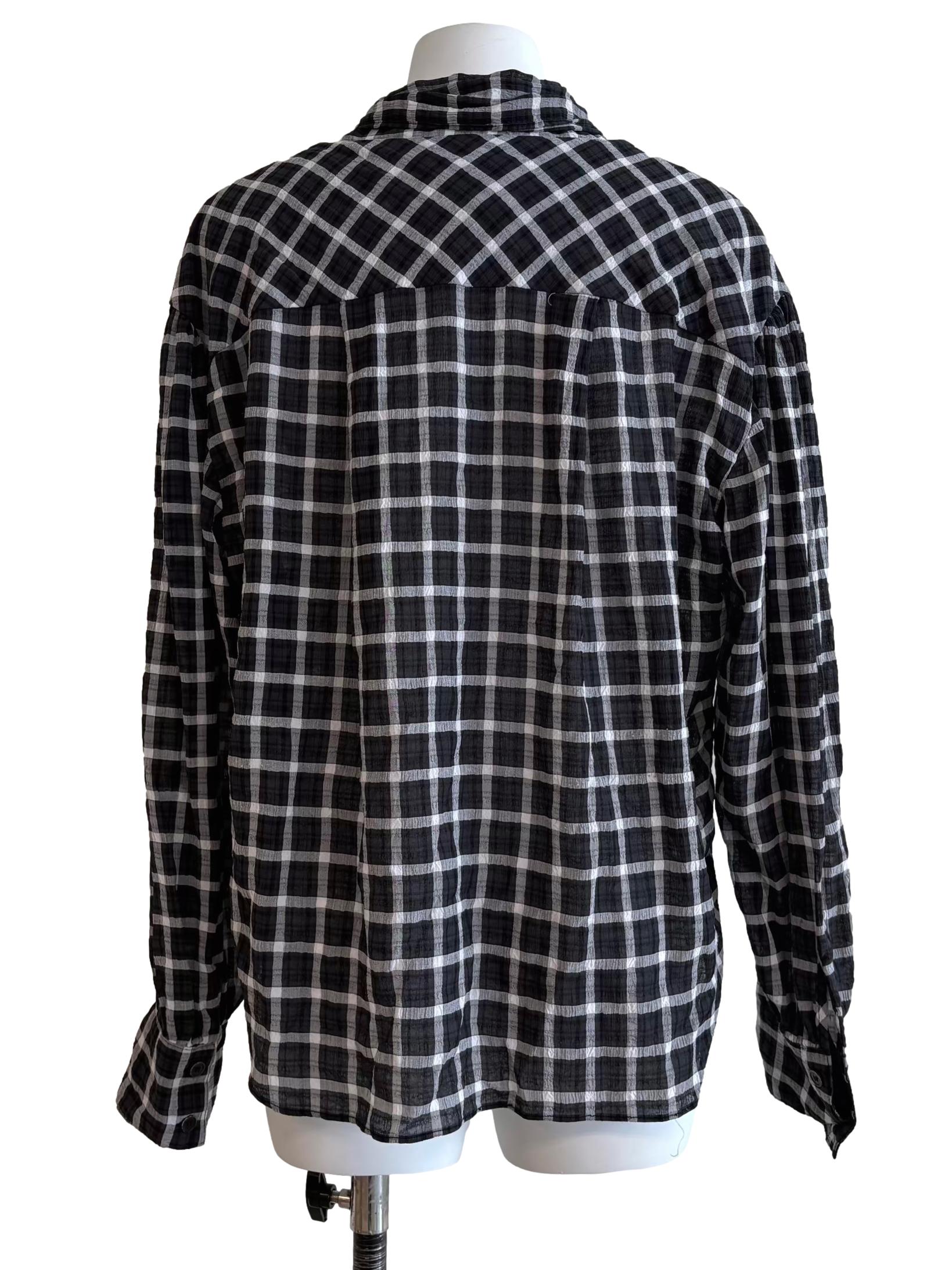 Jet Black Checkered Ribbon Blouse CSN