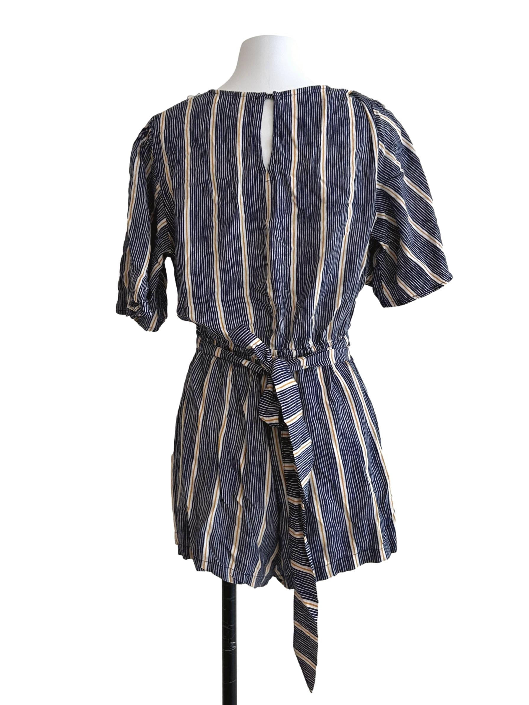 Dark Blue And Yellow Striped Rompers