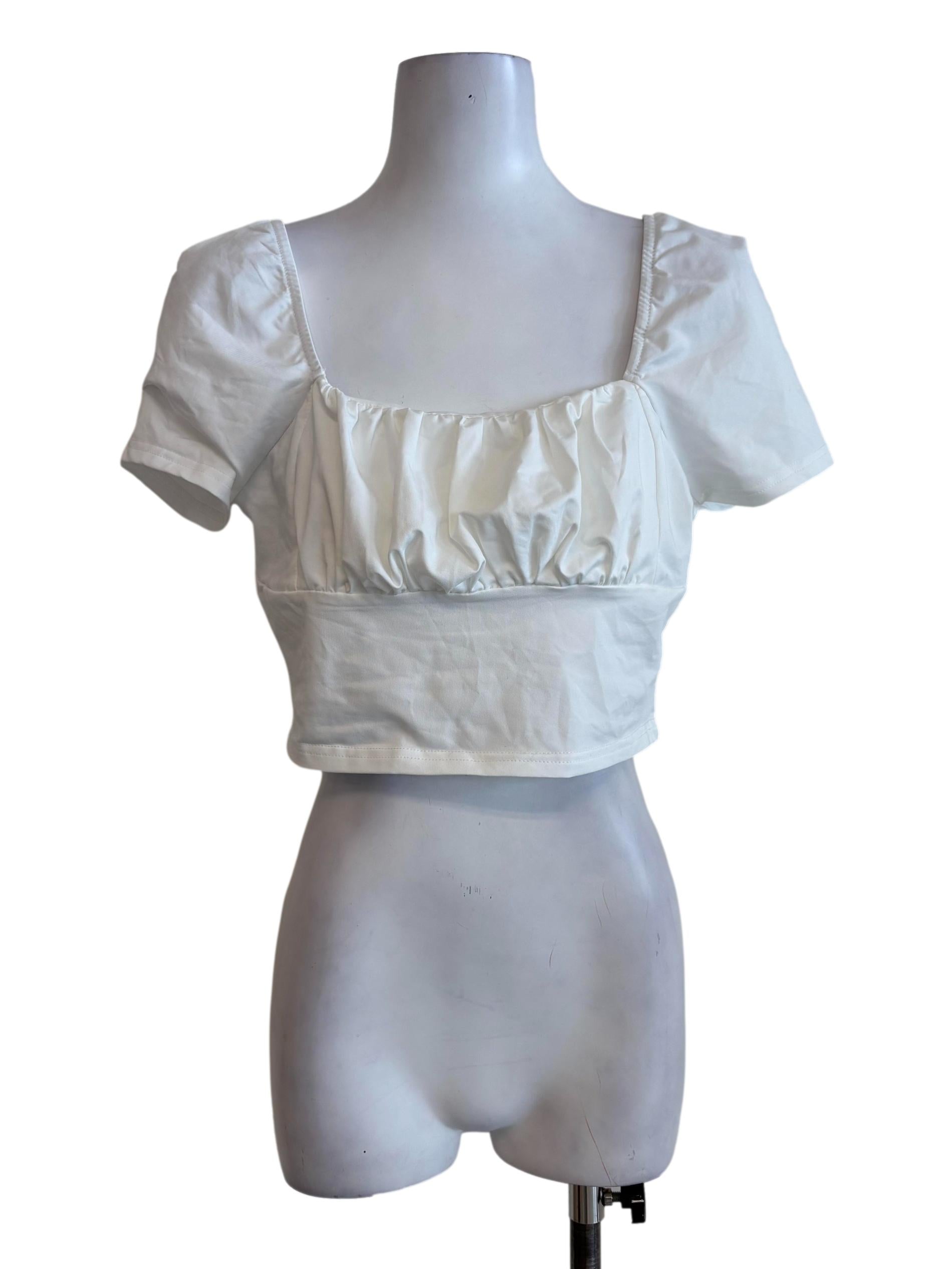White Pleated Babydoll Crop Top