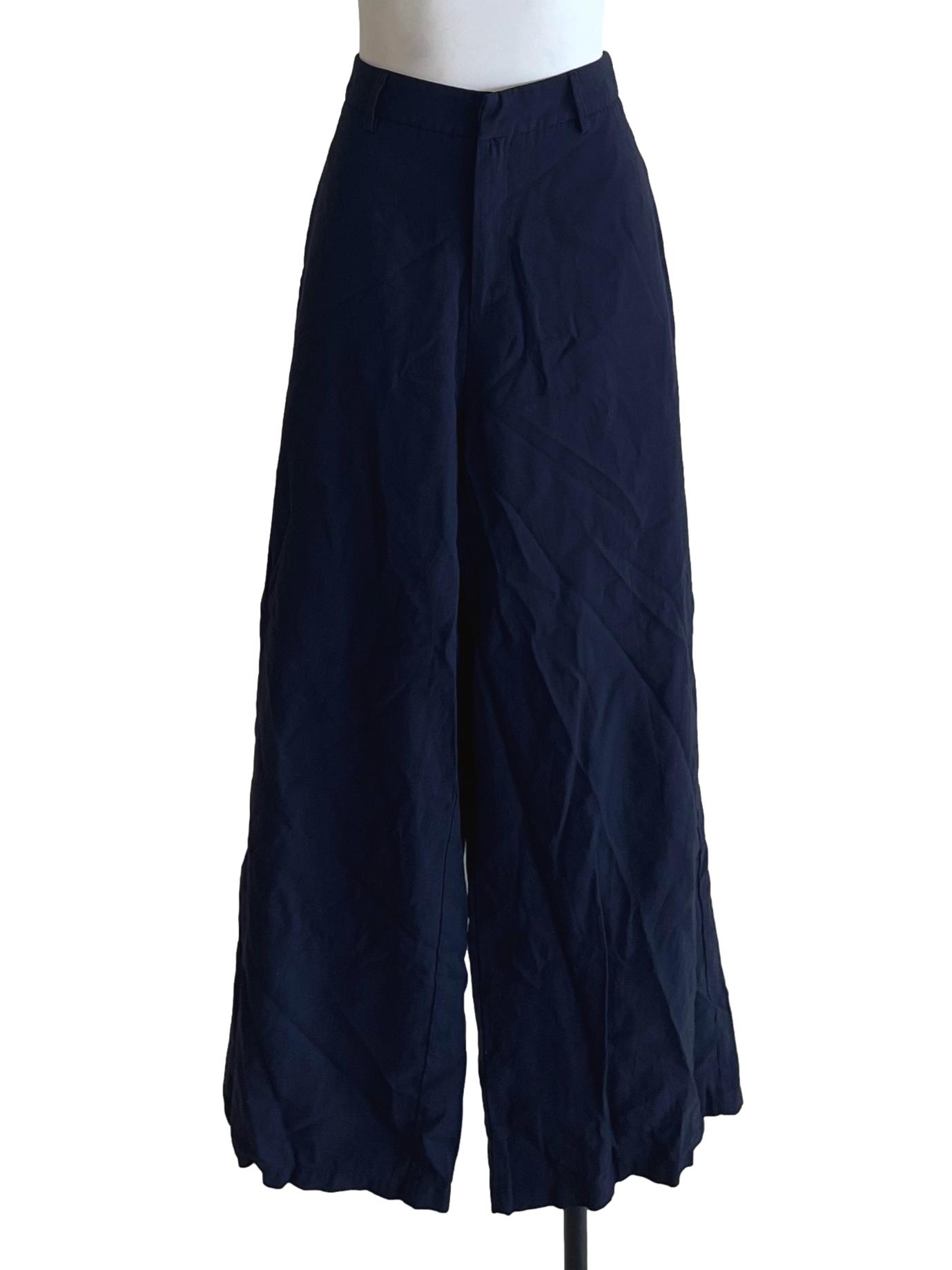 Navy Blue High-Waisted Wide-Leg Formal Pants