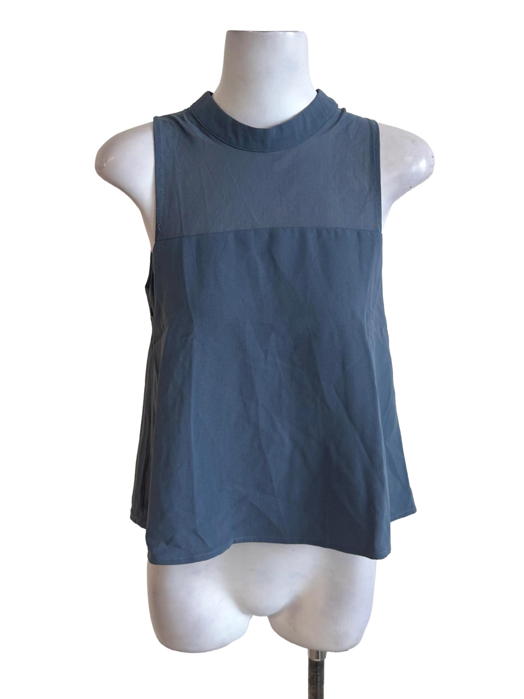 Steel Blue Mesh Net High Neck Top