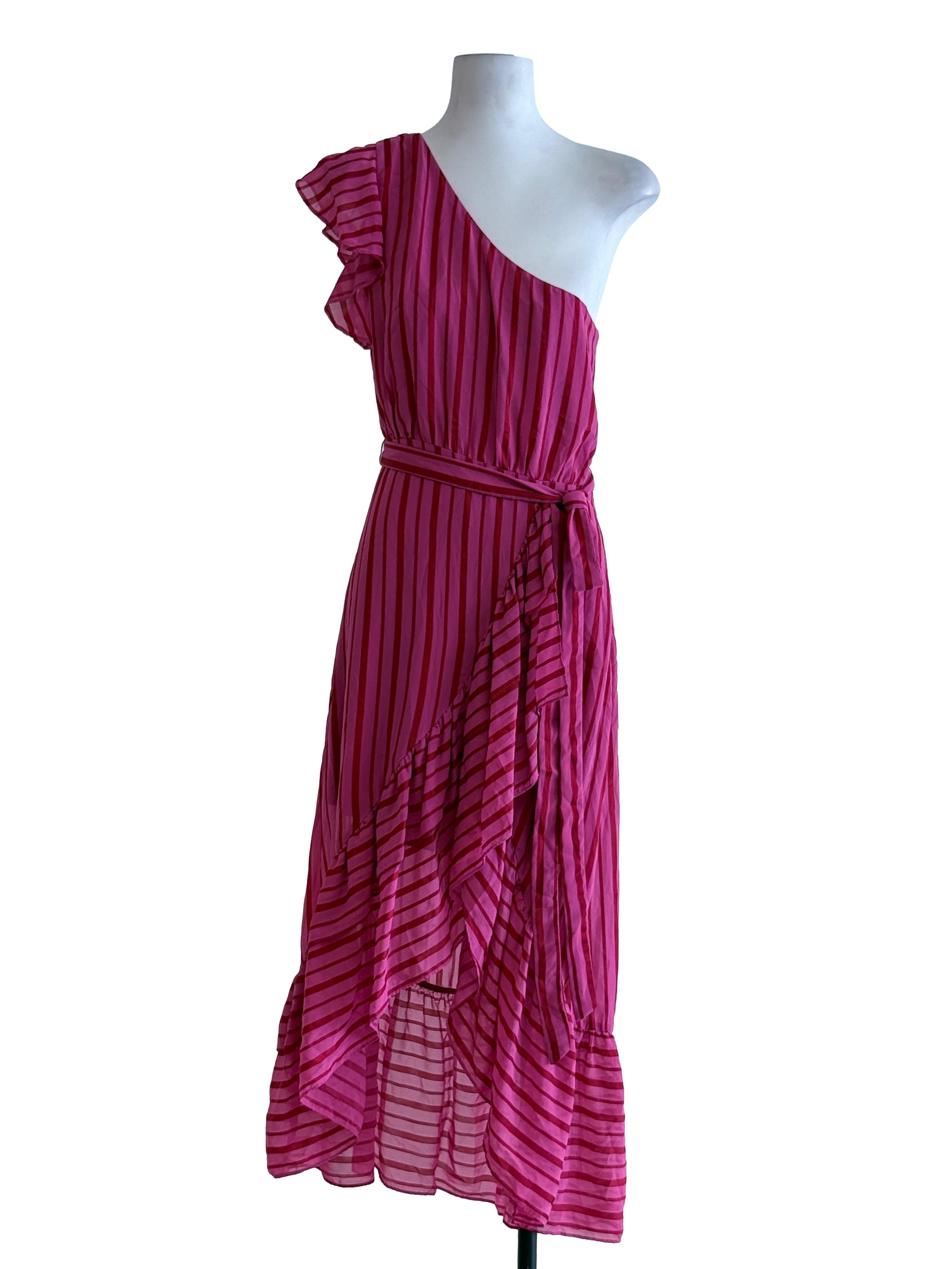 Pink Striped Asymmetrical Maxi Dress