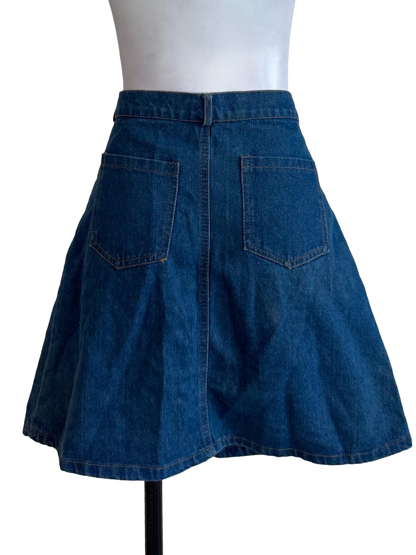 Indigo Blue Denim Button Skirt