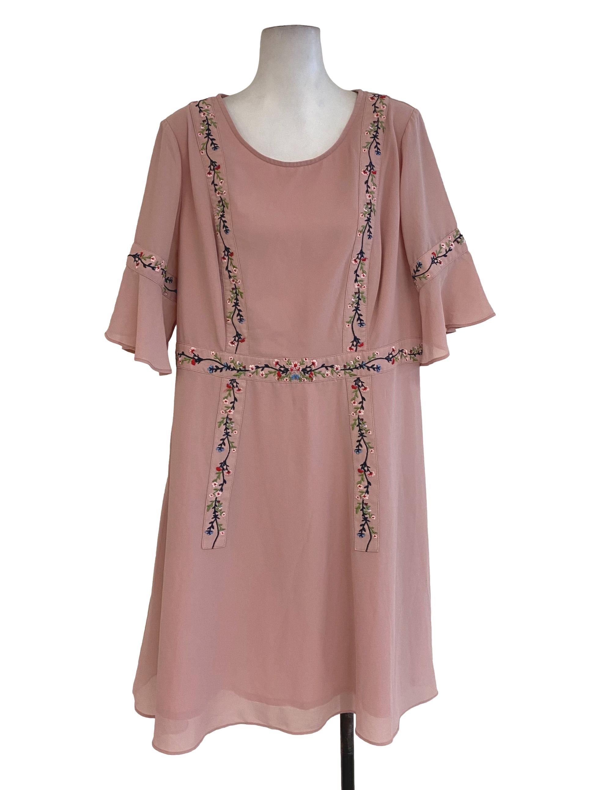 Pink Embroidered Sheath Dress