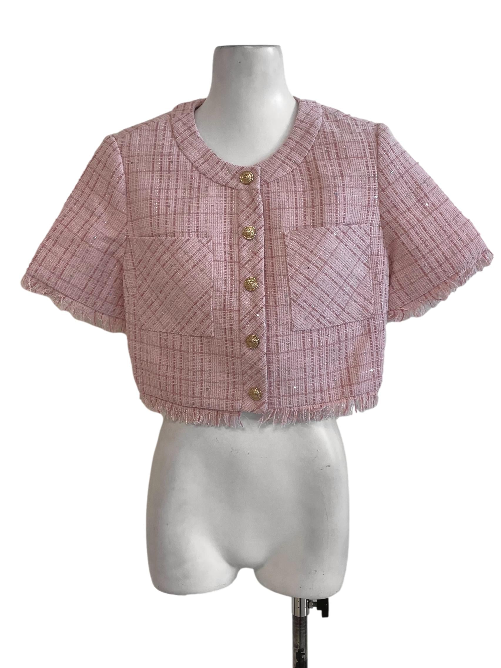 Pastel Pink Tweed Crop Jacket