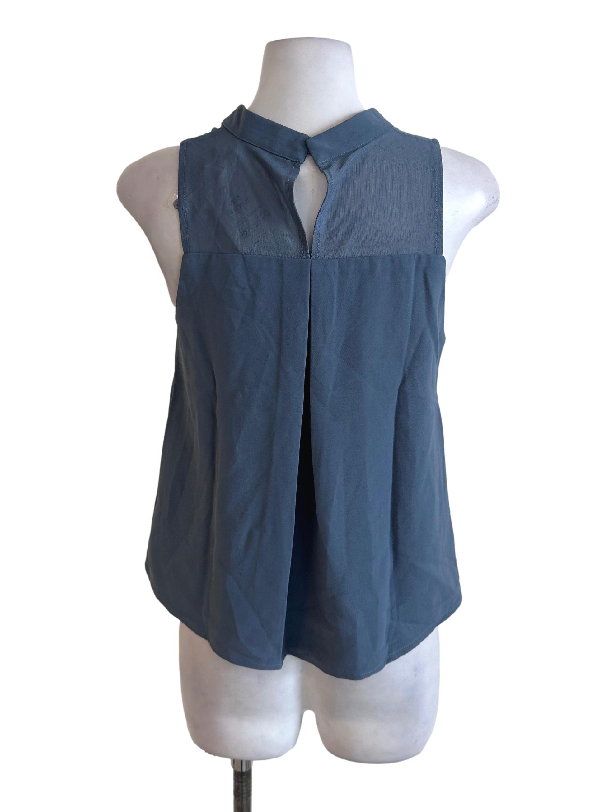 Steel Blue Mesh Net High Neck Top