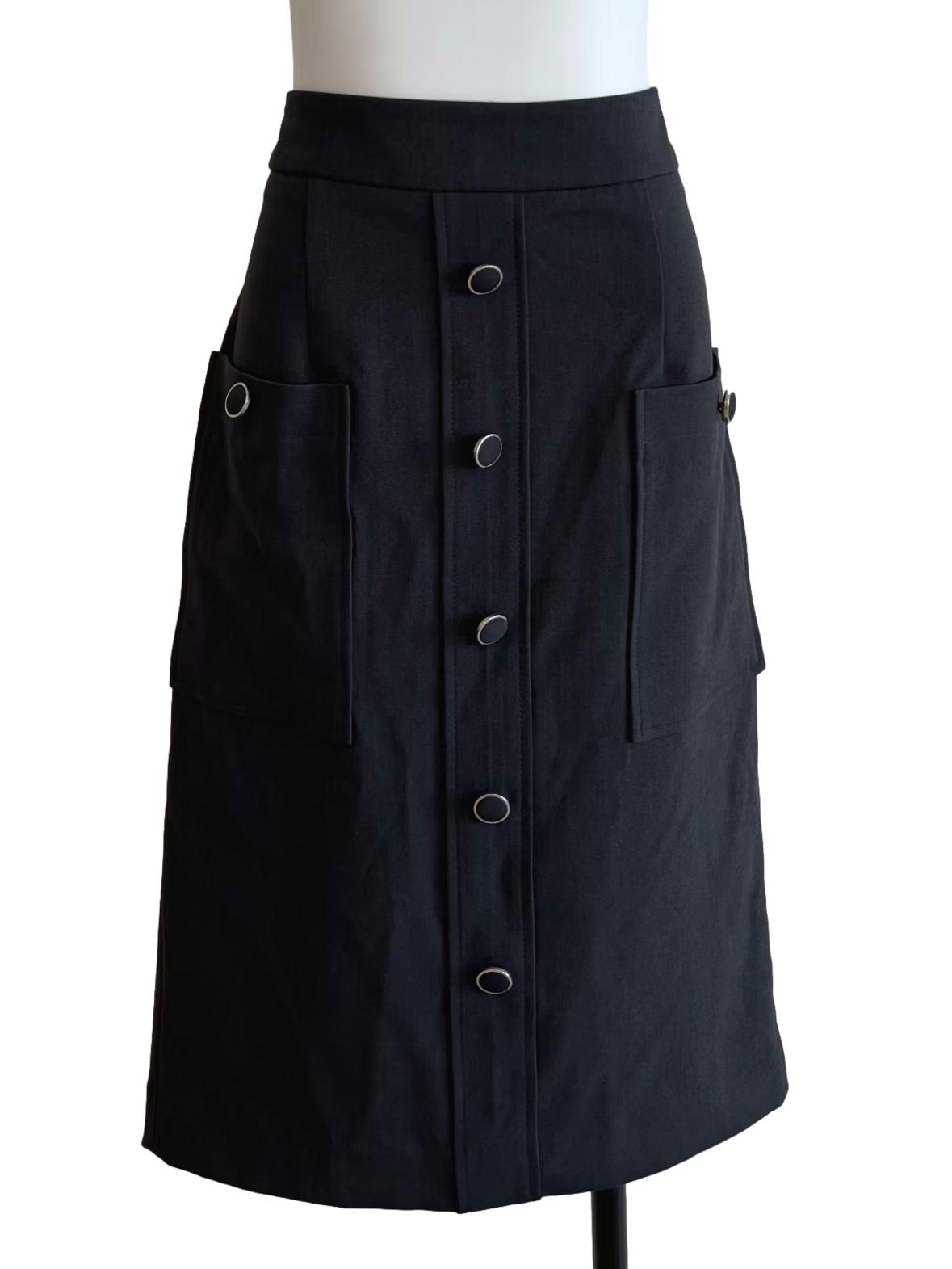 Charcoal Black Button Wide Pocket Skirt CSN