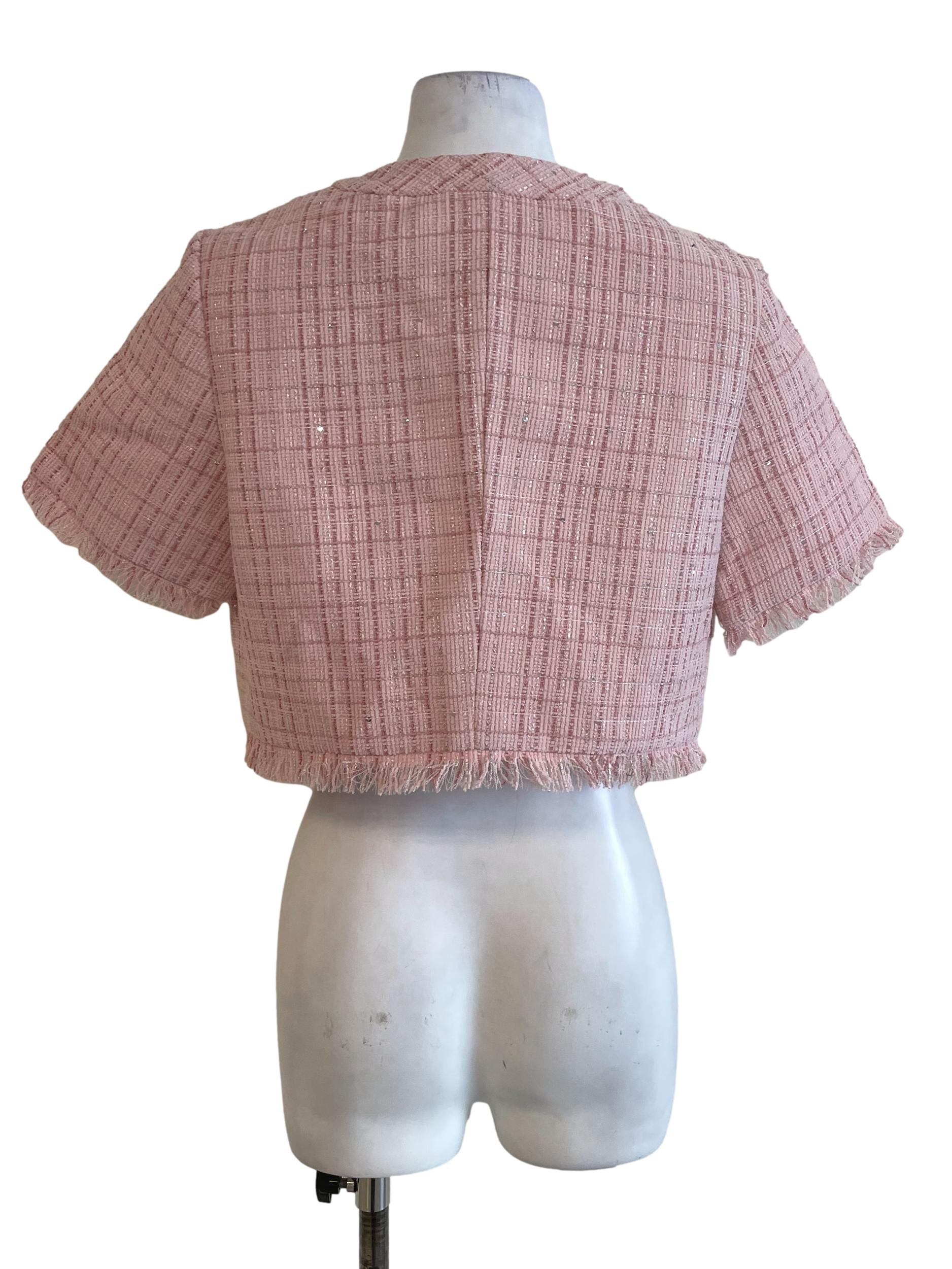 Pastel Pink Tweed Crop Jacket
