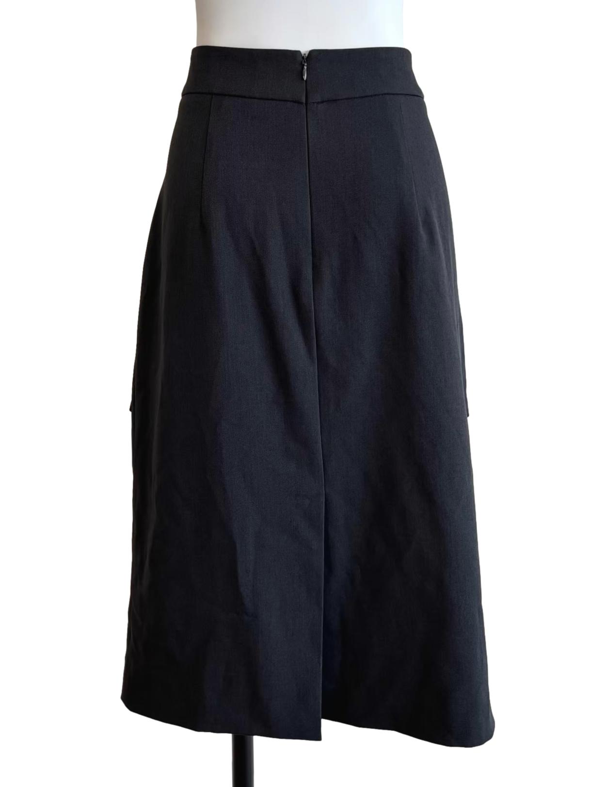 Charcoal Black Button Wide Pocket Skirt CSN