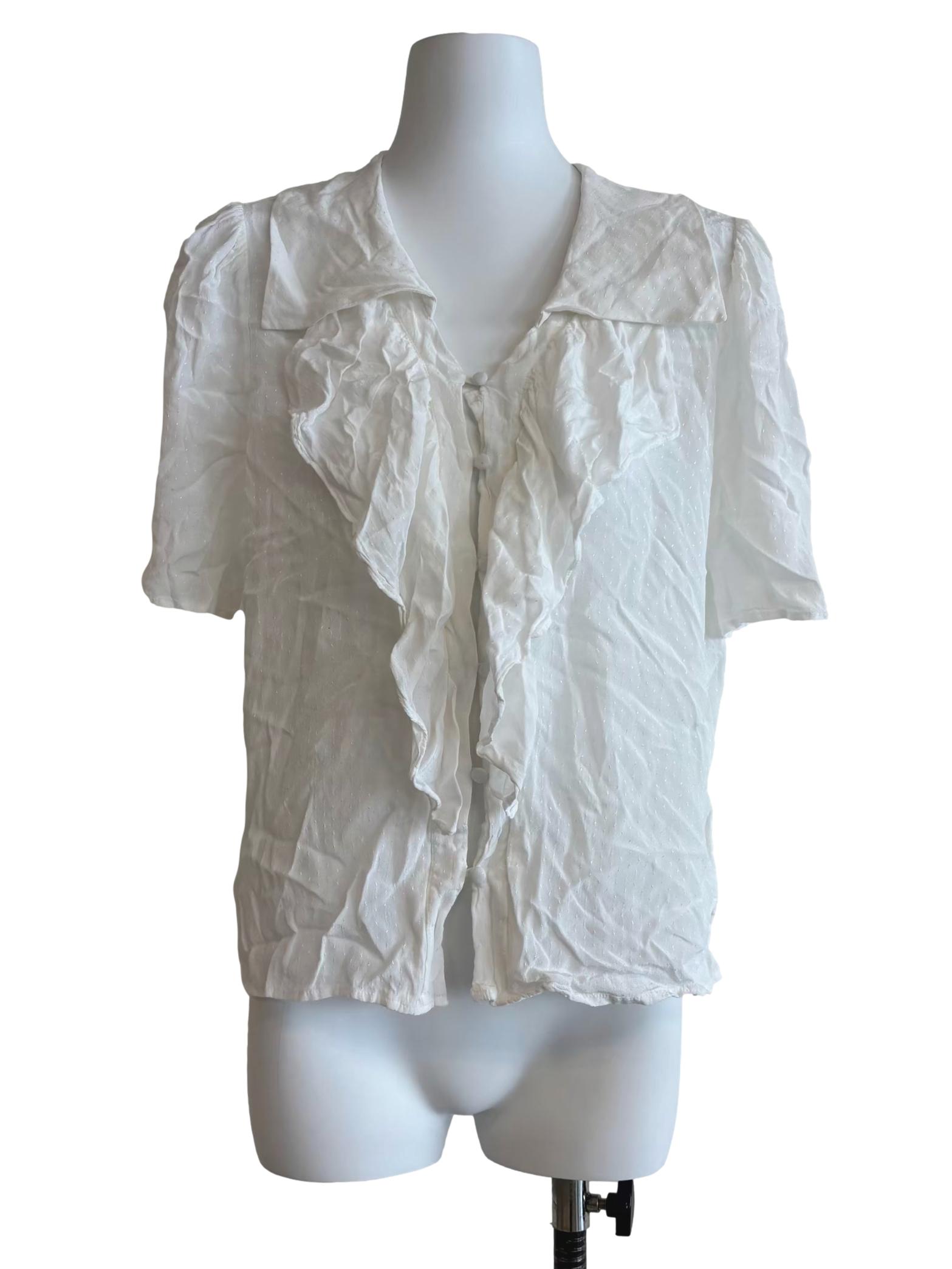 Powder White Ruffle Buttoned Top CSN