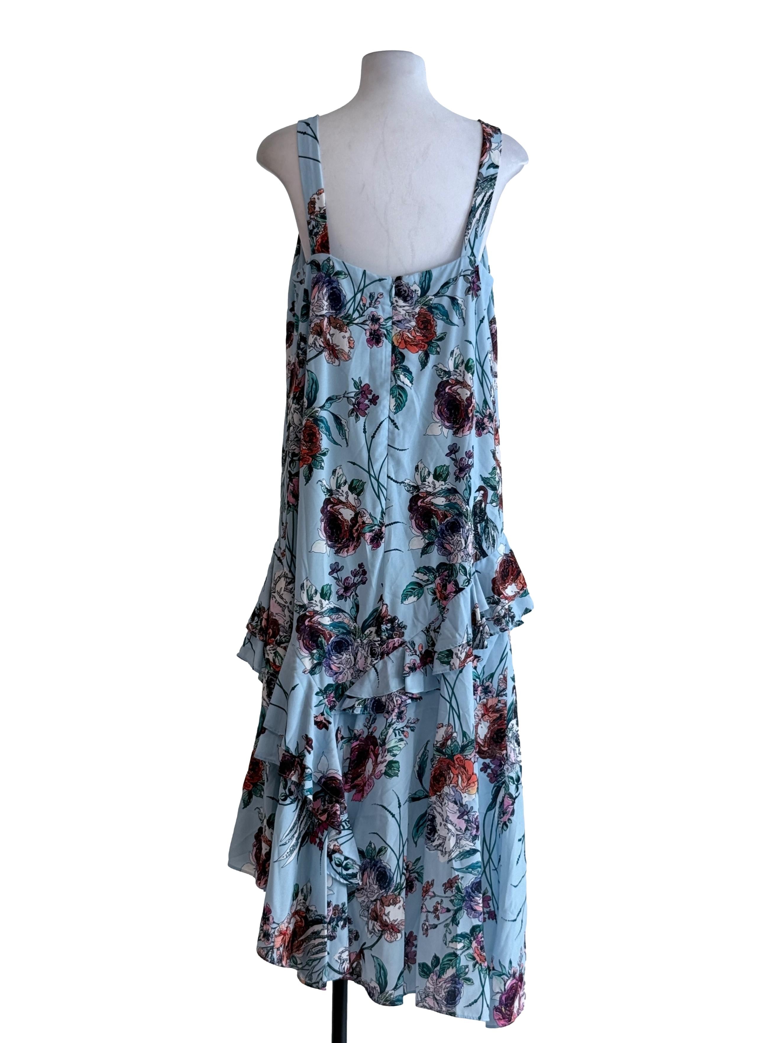 Blue Printed Floral Asymmetrical Maxi Dress