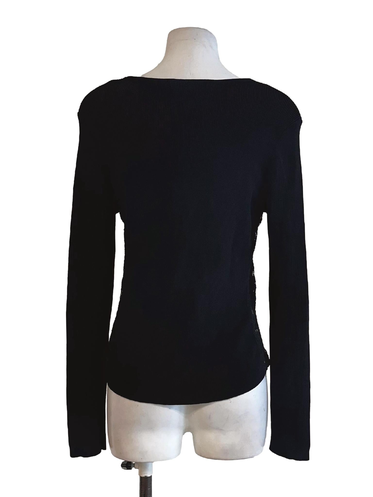 Black Long Sleeve Lace Textured Tops LB
