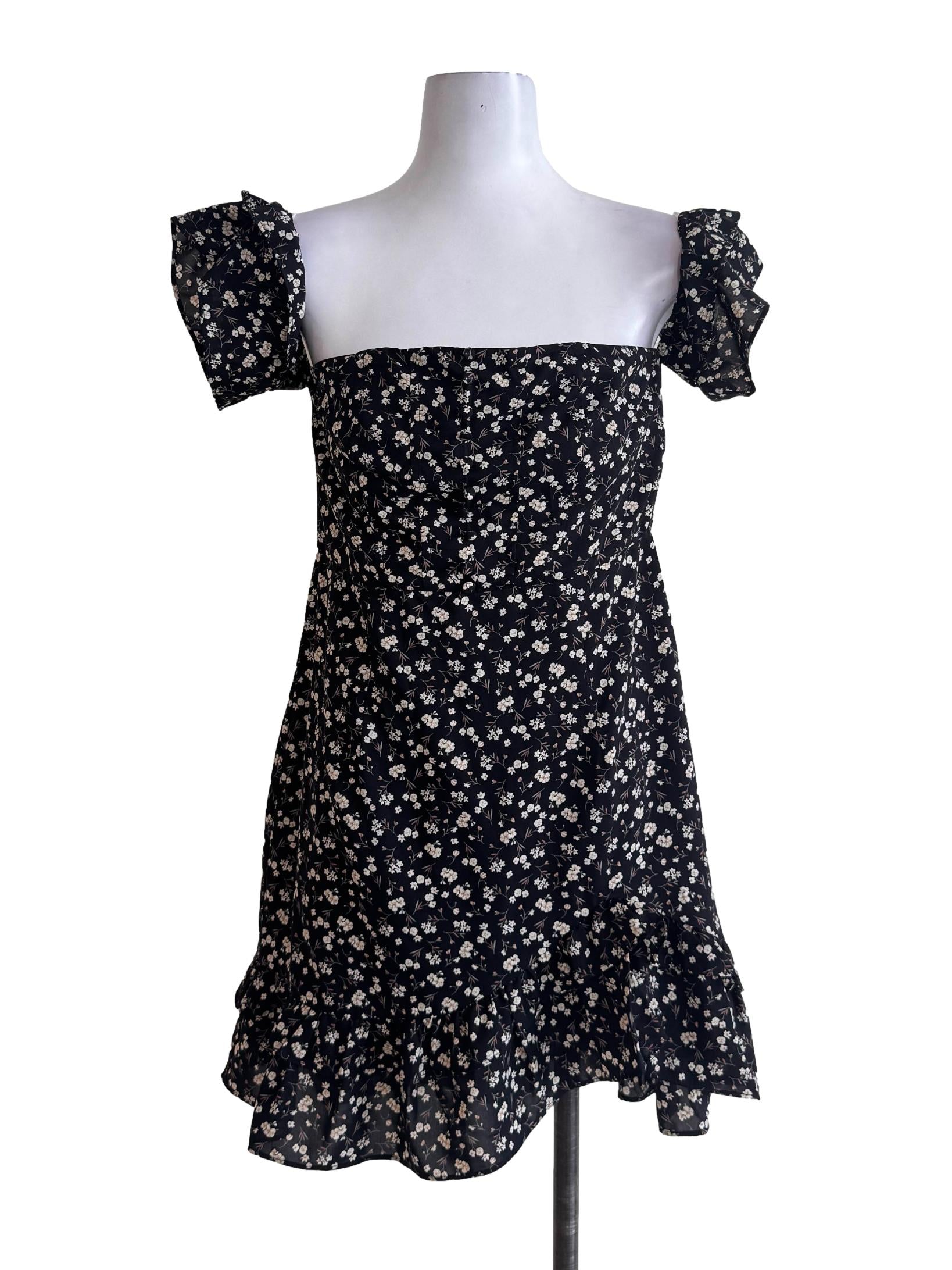 Black Floral Ruffled Rompers