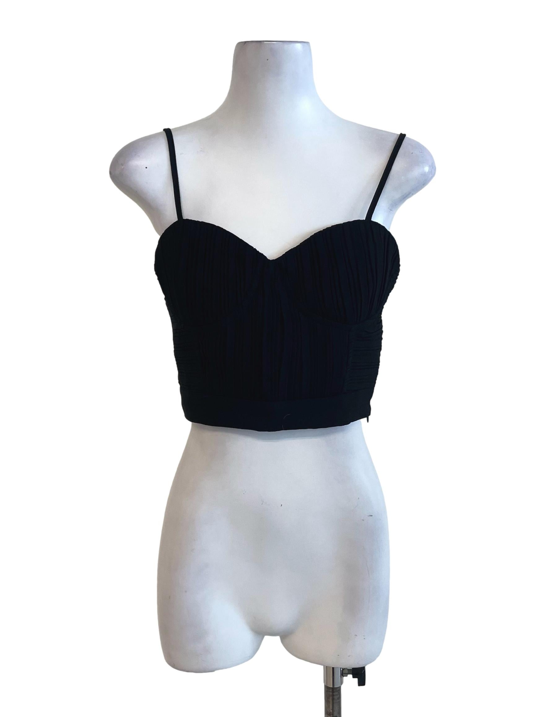 Black Pleated Heart Neck Top