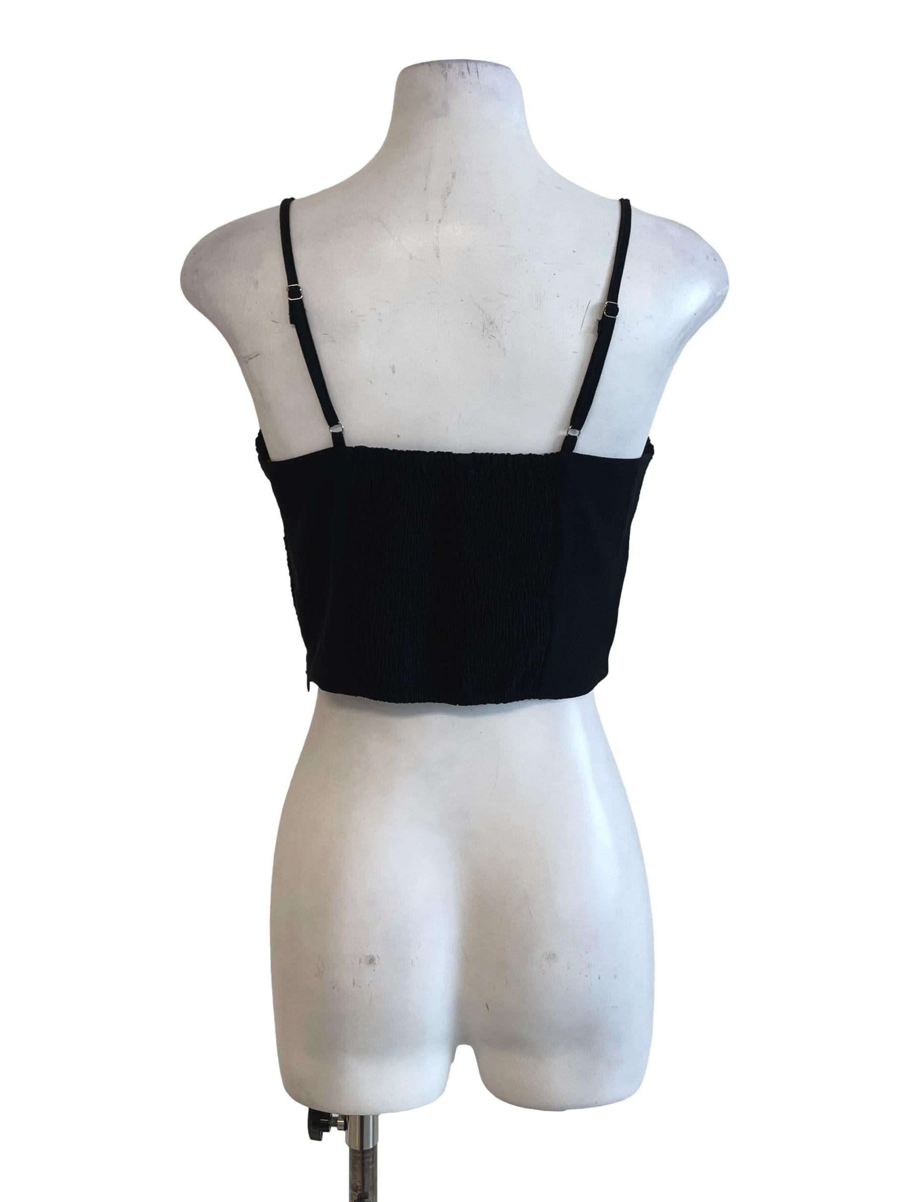 Black Pleated Heart Neck Top
