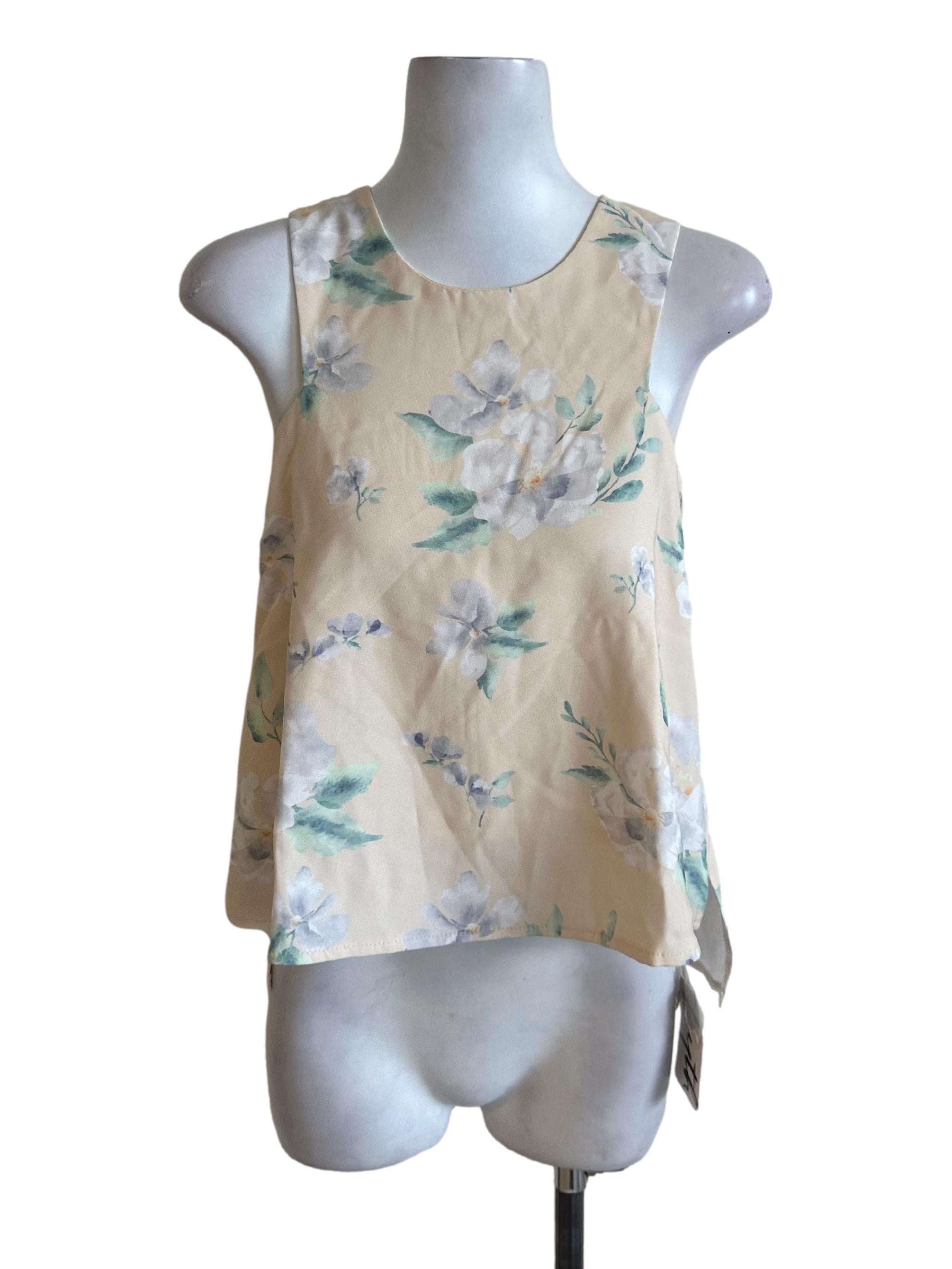 Light Yellow Floral Slit Top