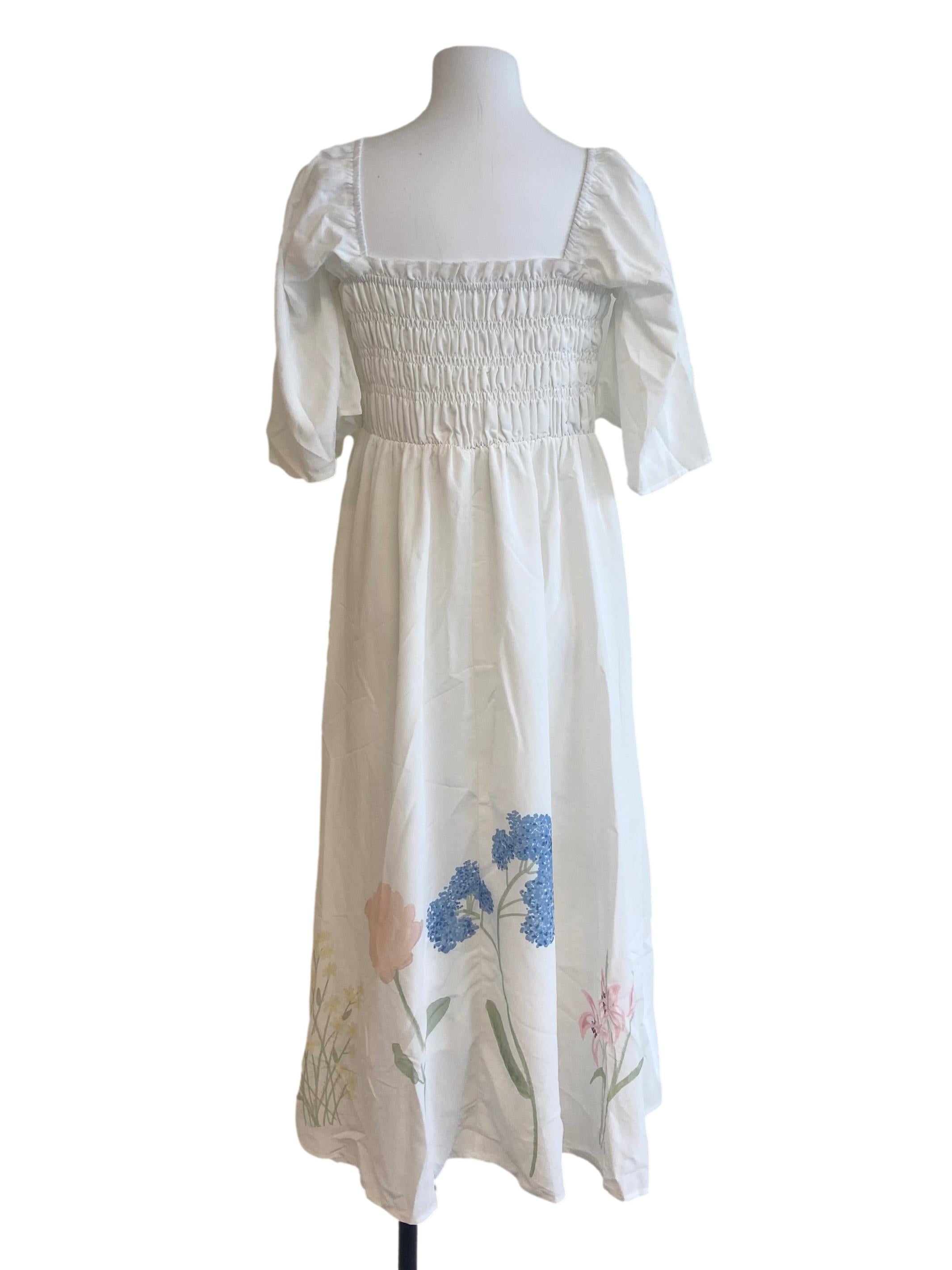 White Square Neck Floral Dress