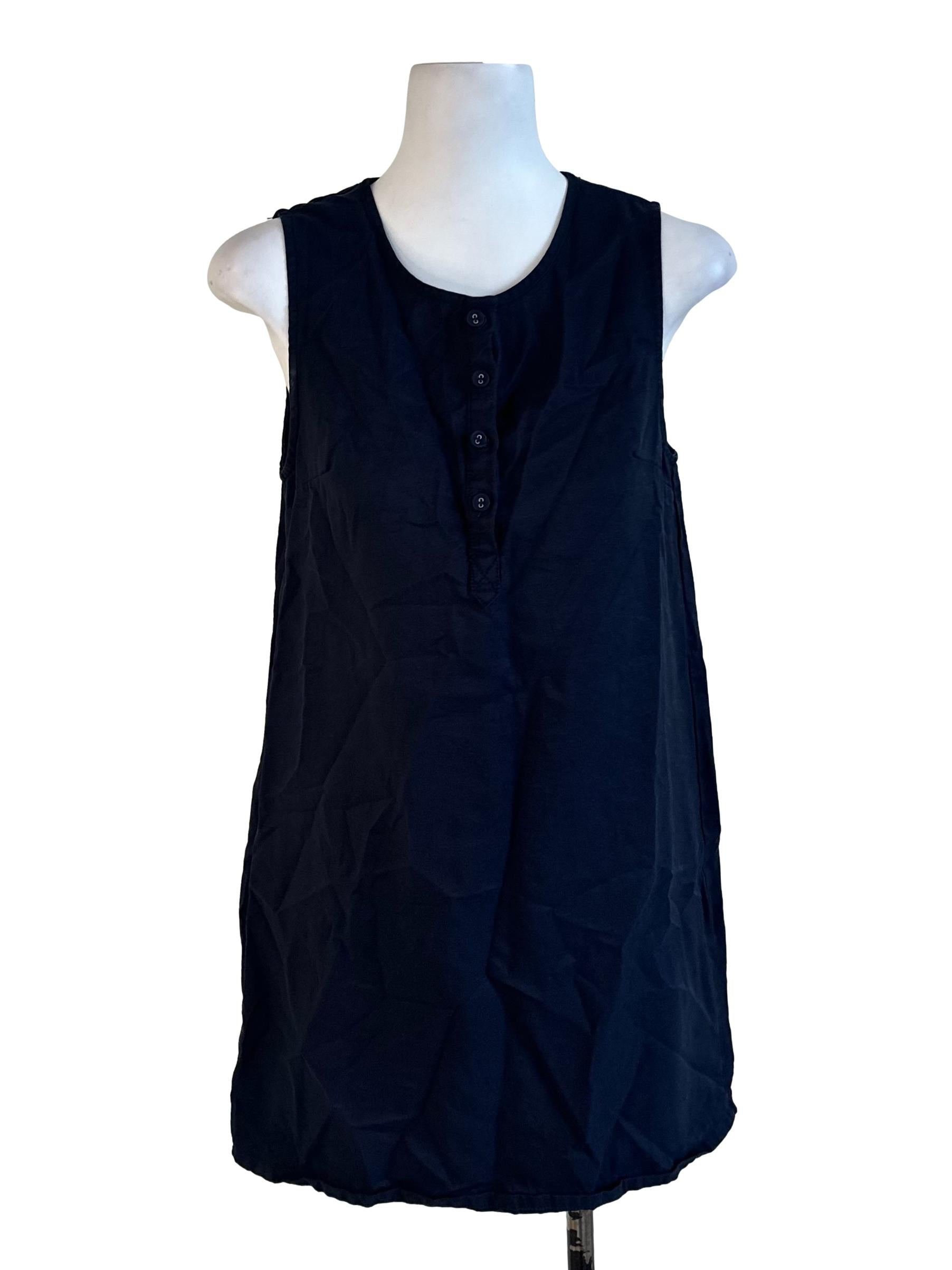 Navy Blue Plain Button Long Top