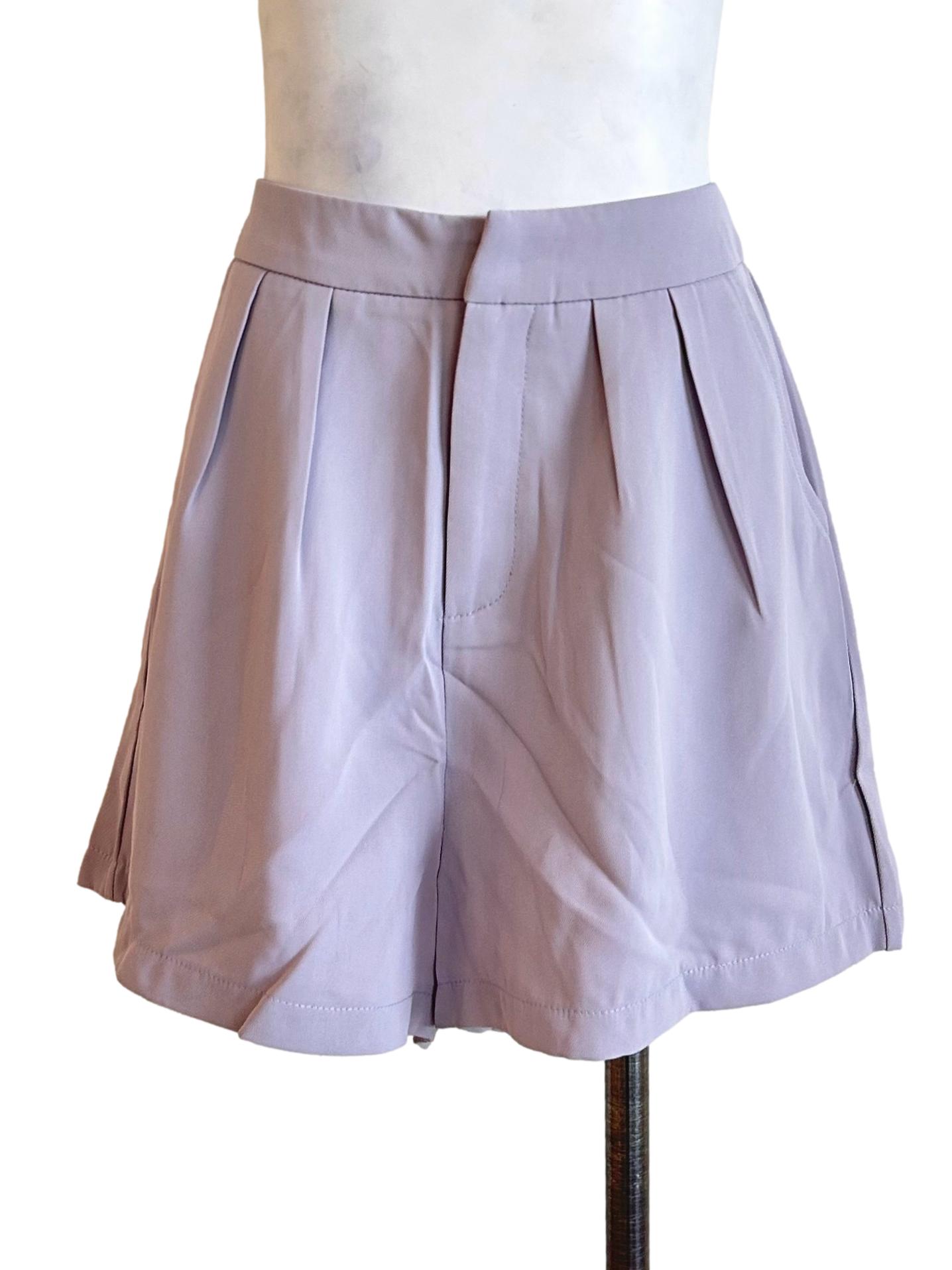 Lavender High Waist Pleated Summer Shorts