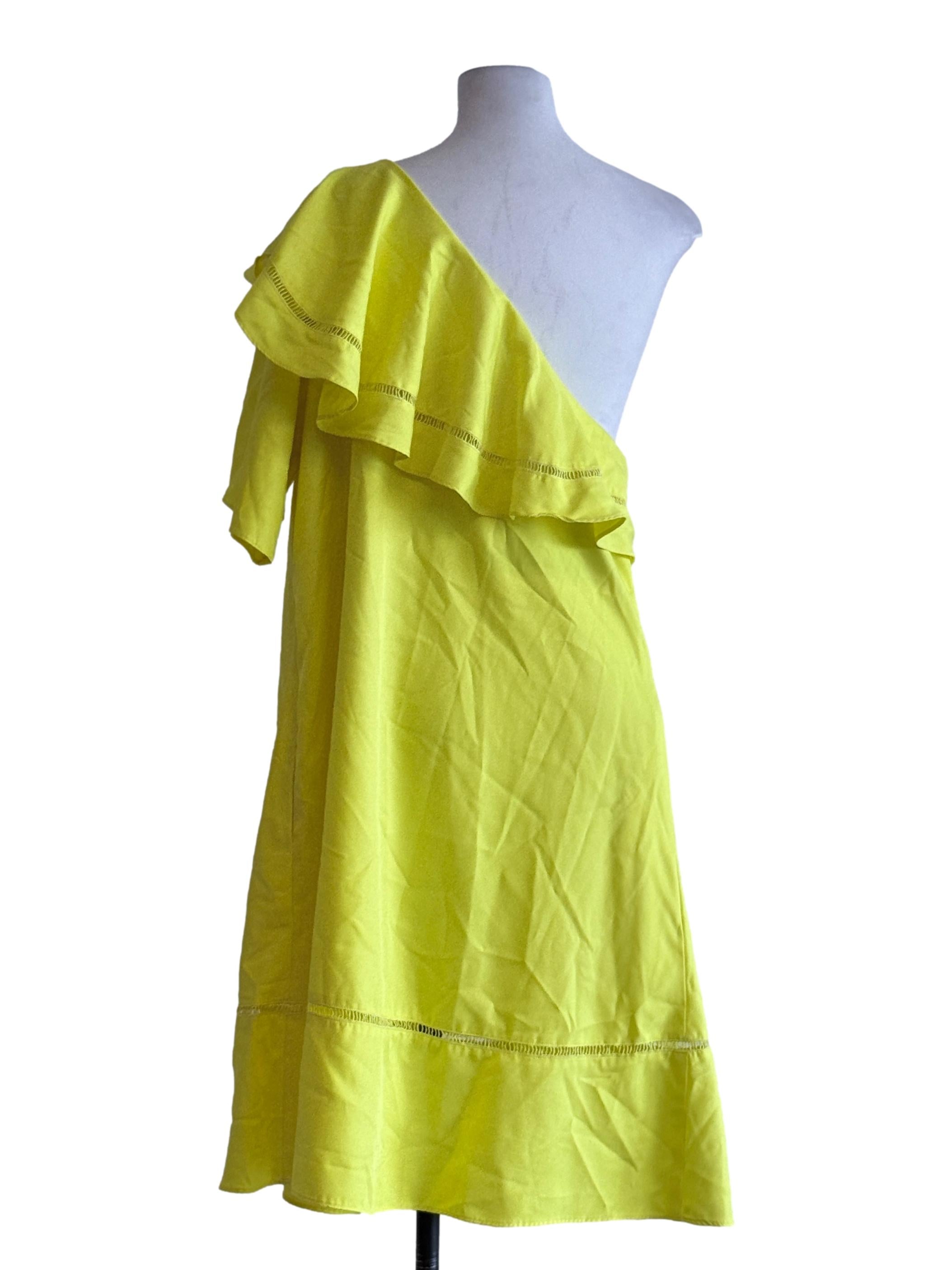 Neon Yellow Asymmetrical Shoulder Dress