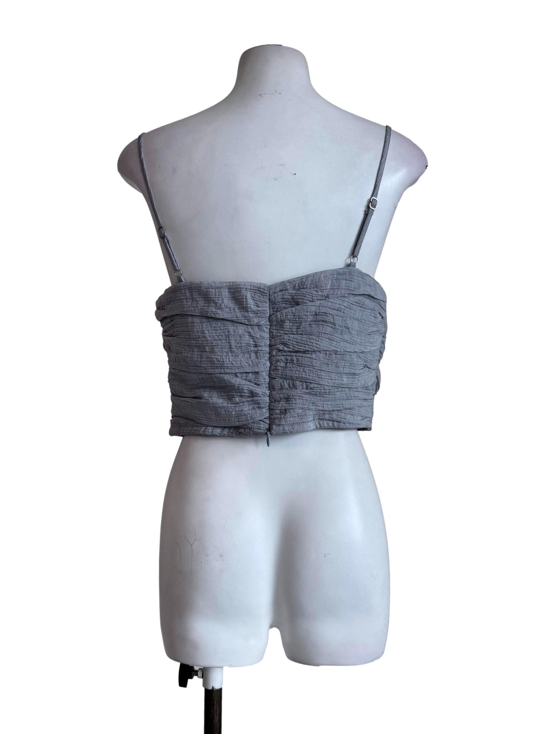 Textured Grey V Neck Top