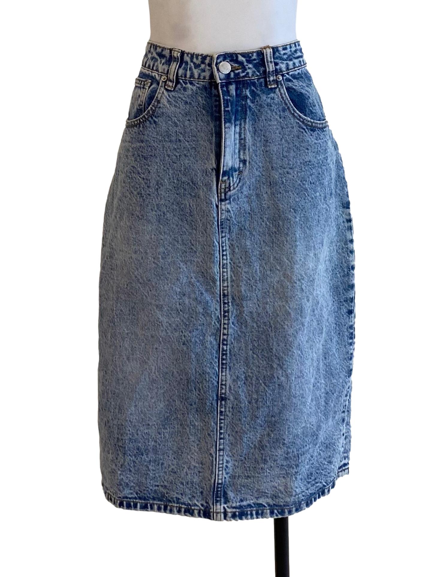 Steel Denim Blue Back Slit Skirt