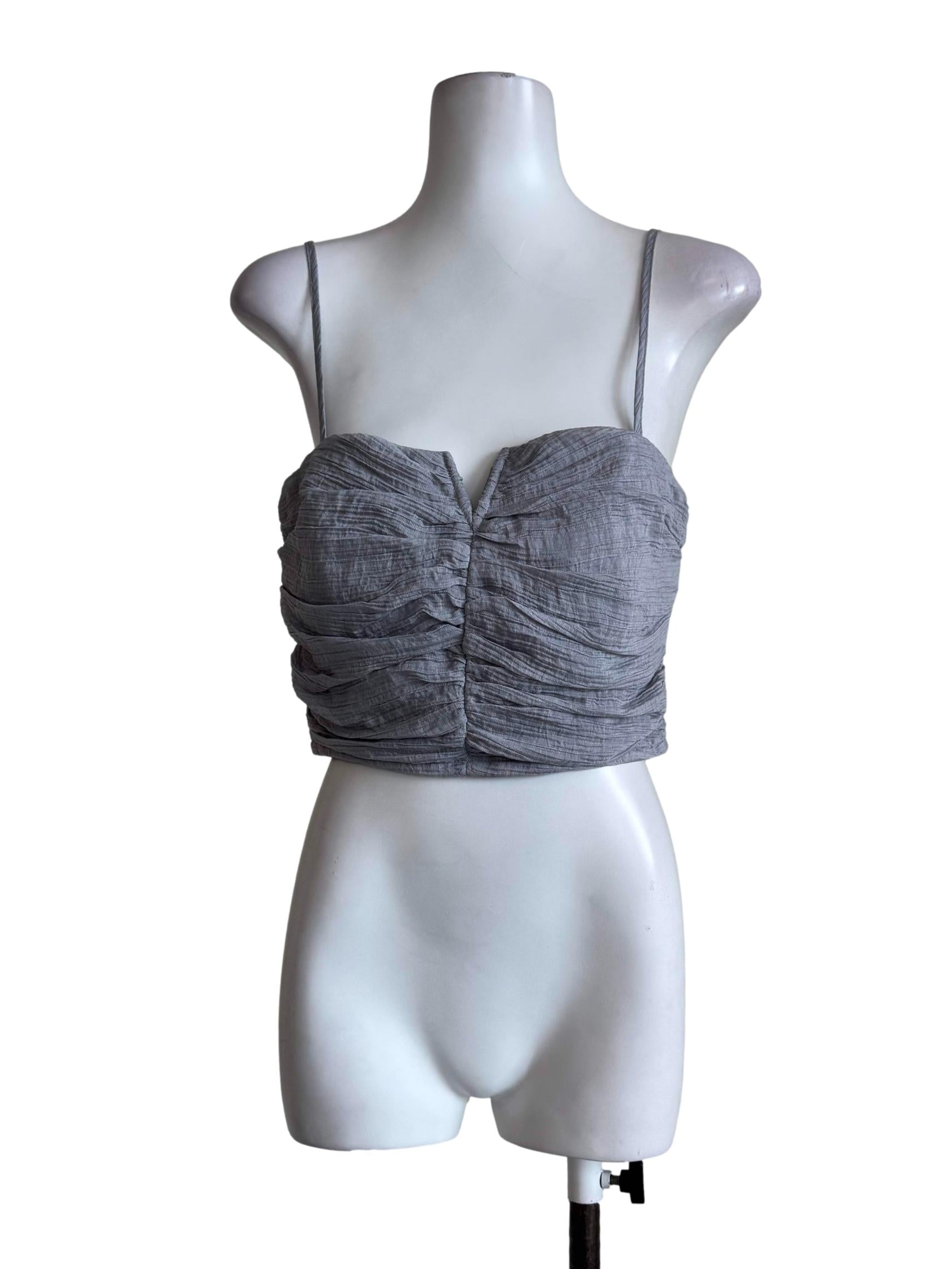 Textured Grey V Neck Top