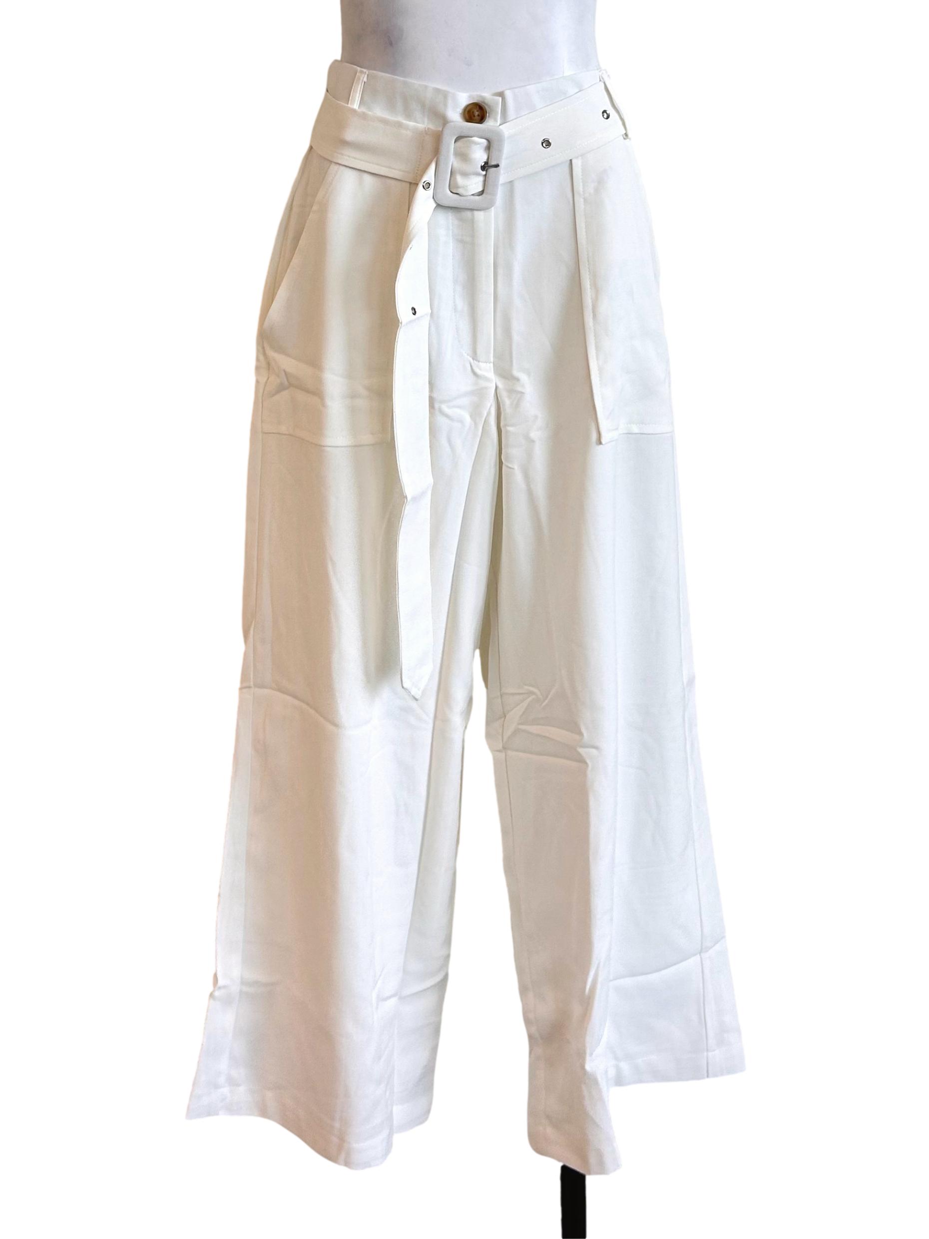 White High Waist Wide Leg Trousers YHF